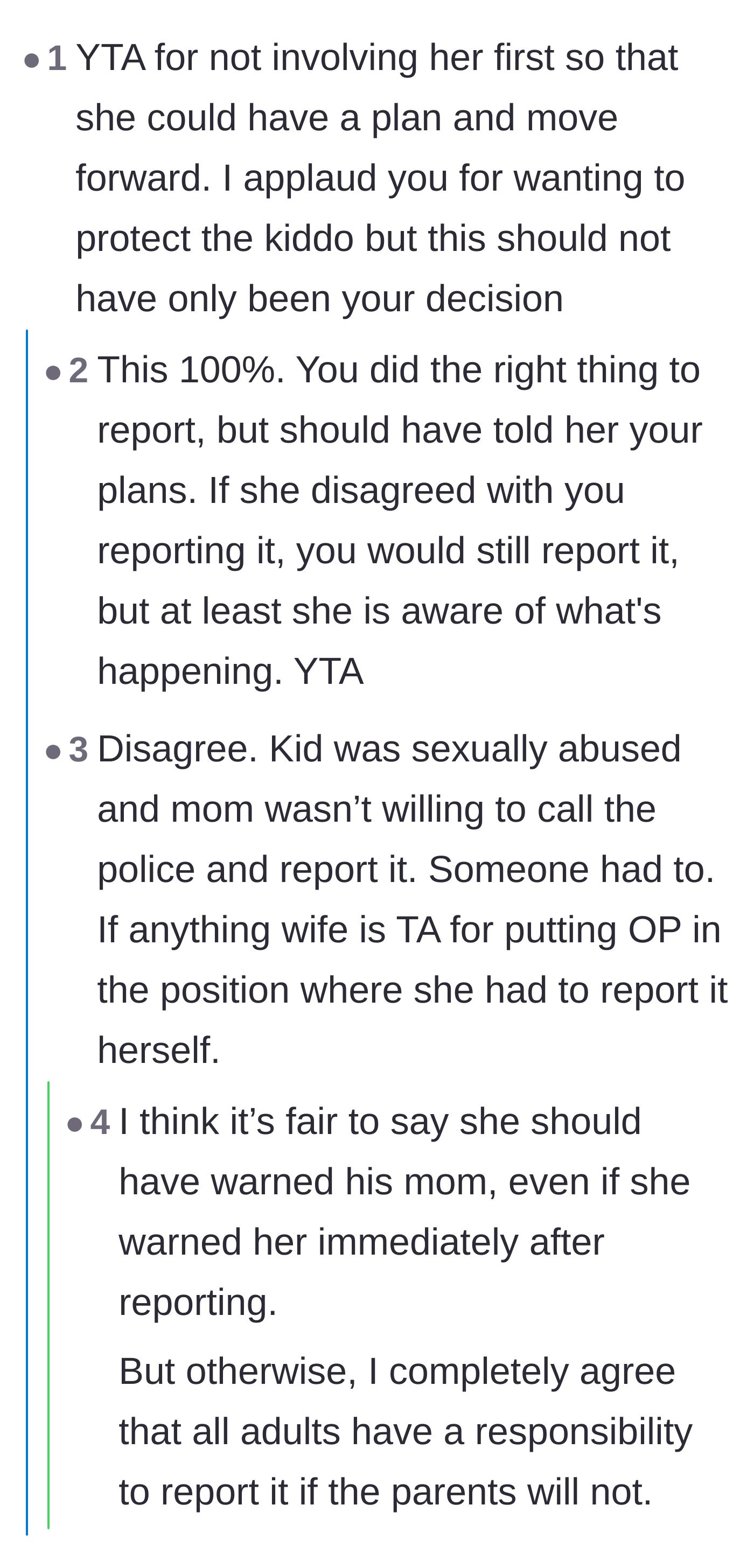Comment thread 4 - Heavy criticism of the stepmother for blindsiding her wife, pointing out how this lack of communication actively harms the child's legal case.