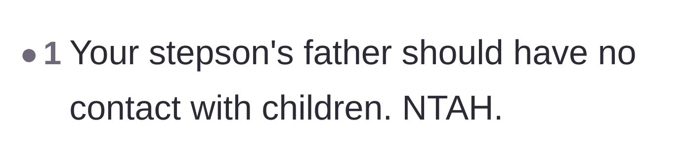 Comment thread 5 - A brief, firm statement arguing that the biological father should immediately lose all access to the child.
