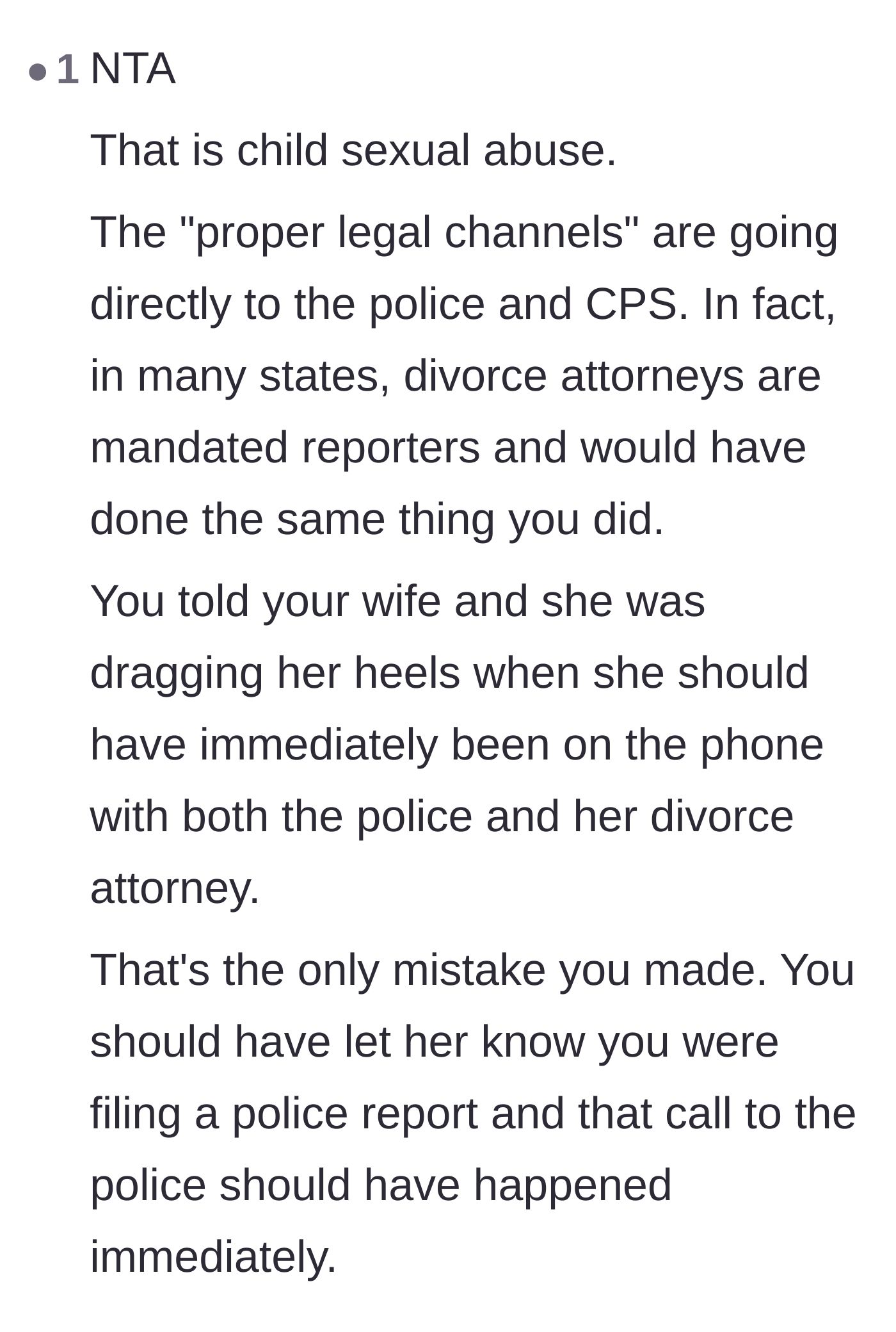 Comment thread 6 - Agreement that calling the police was the only proper legal channel, though a heads-up was still owed to the biological mother.