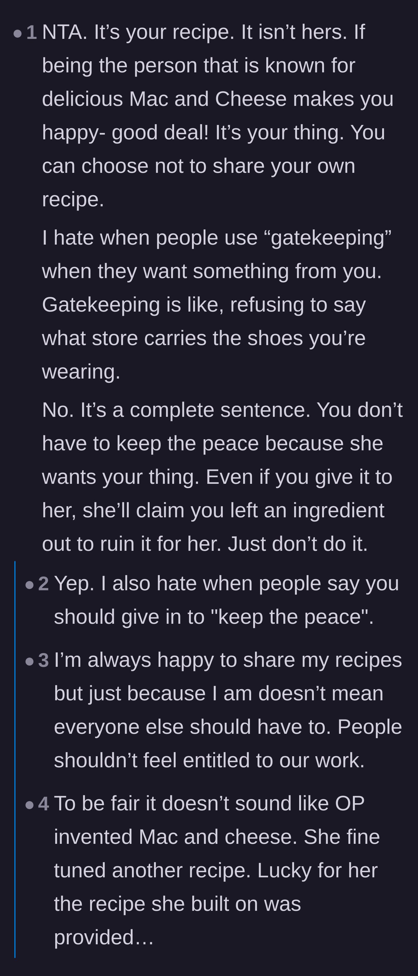 Comment thread 5 - A discussion calling out the sister-in-law's misuse of the word gatekeeping and the brother's toxic demand to keep the peace.