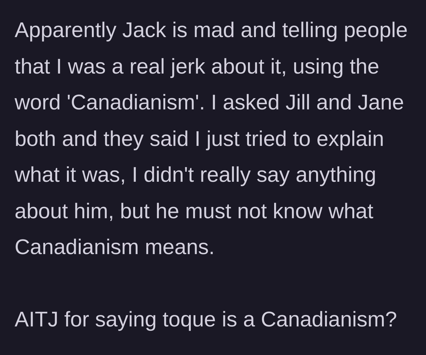 Story part 5 - Jack gossips behind the main character's back, complaining about the word choice.