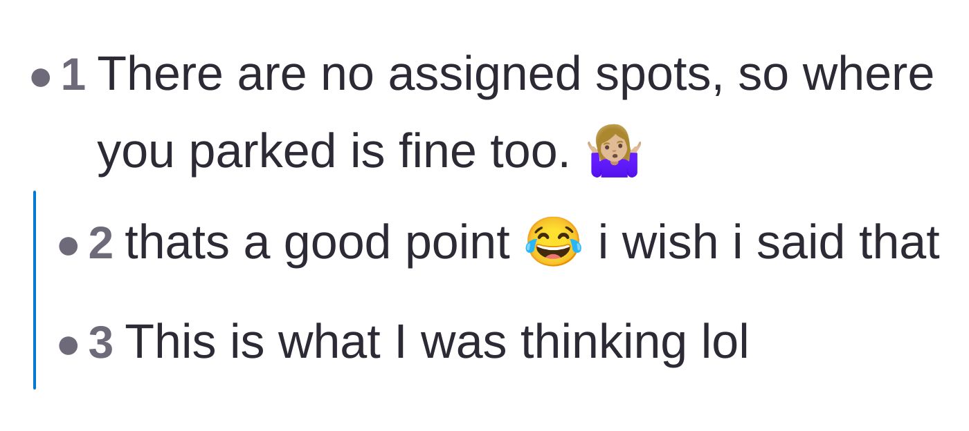 Comment thread 6 - A clever reader pointing out that if spots are unassigned, blocking someone in is technically allowed.