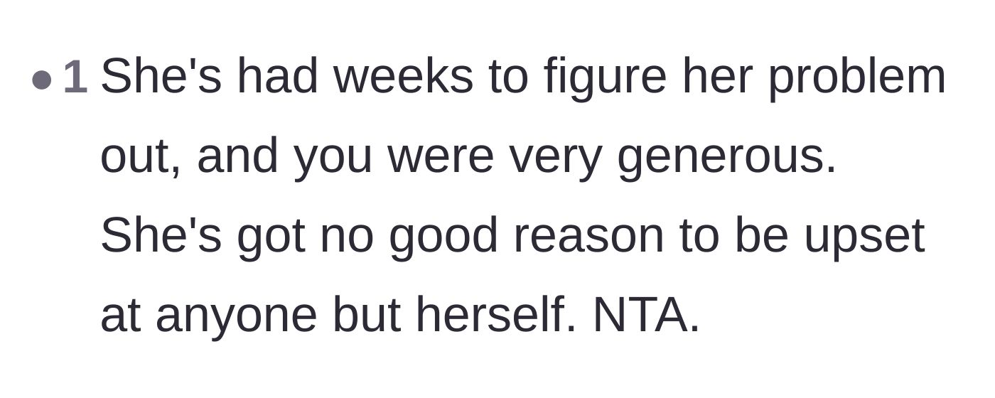Comment thread 6 - Concluding that the coworker's anger is misplaced and she only has herself to blame.