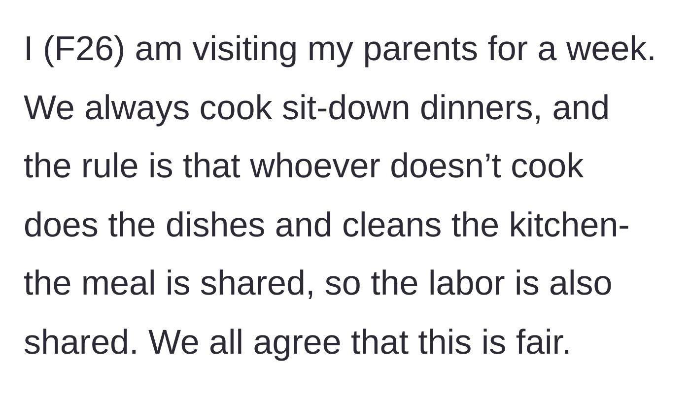Story part 1 - Setting up the family's 'cook or clean' domestic chore agreement