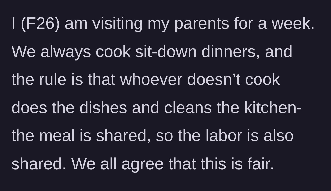 Story part 1 - Setting up the family's 'cook or clean' domestic chore agreement
