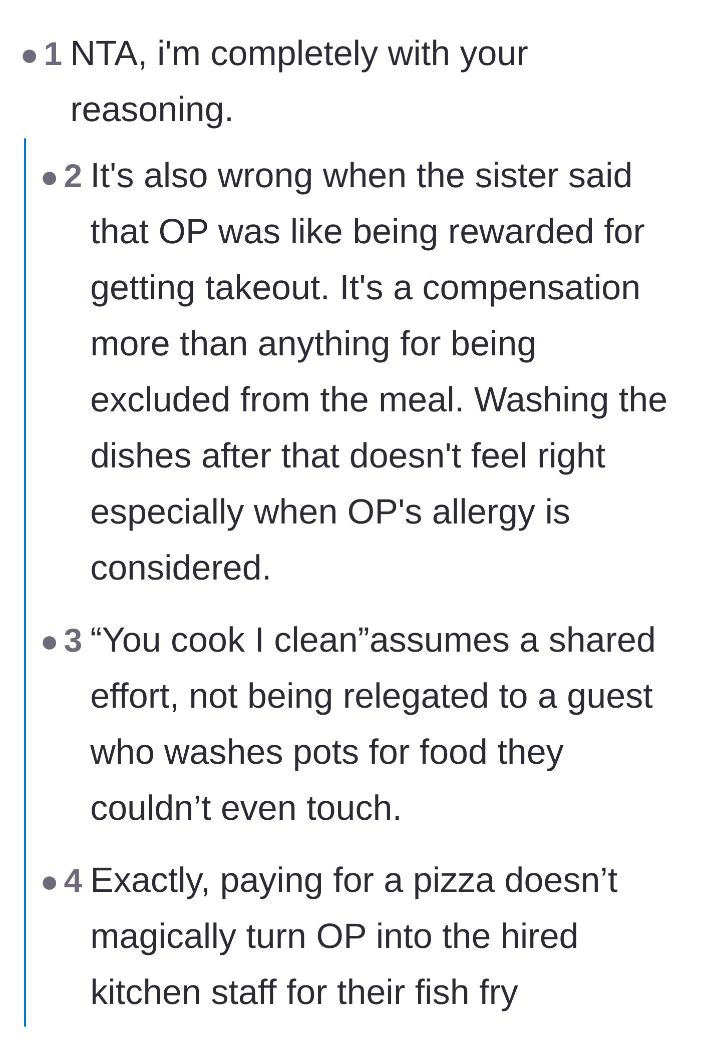 Comment thread 1 - Debating how the 'you cook, I clean' rule doesn't apply to meals you're excluded from