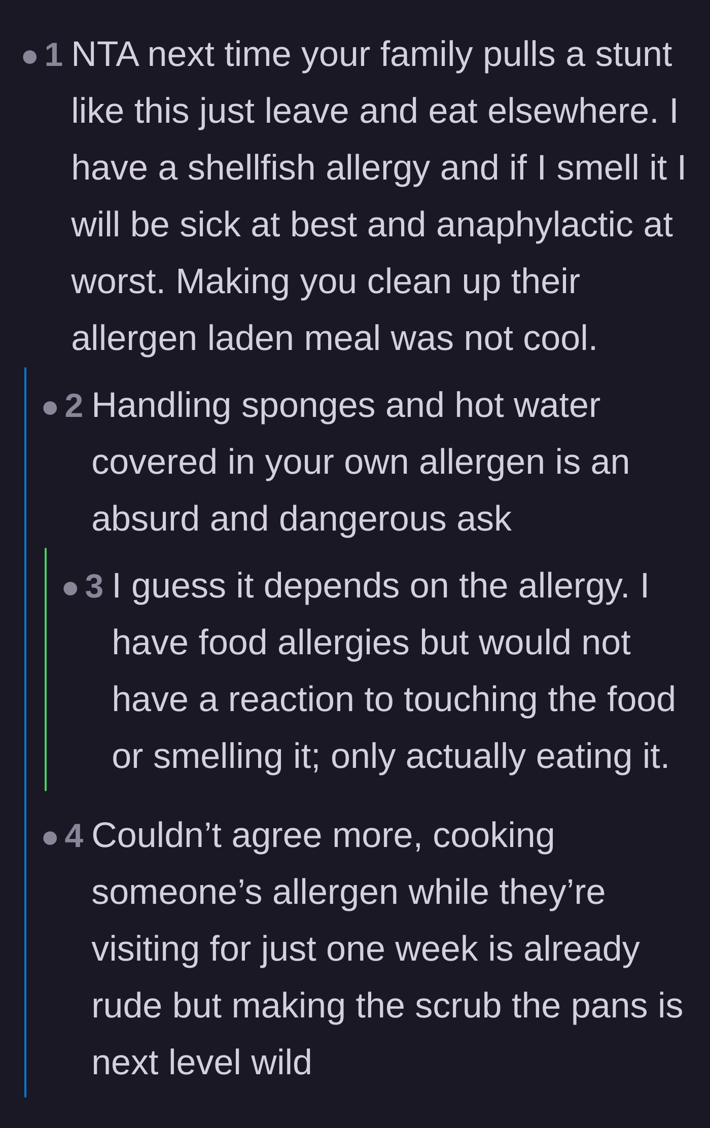 Comment thread 2 - Highlighting the danger of making someone with an allergy wash dishes covered in their allergen