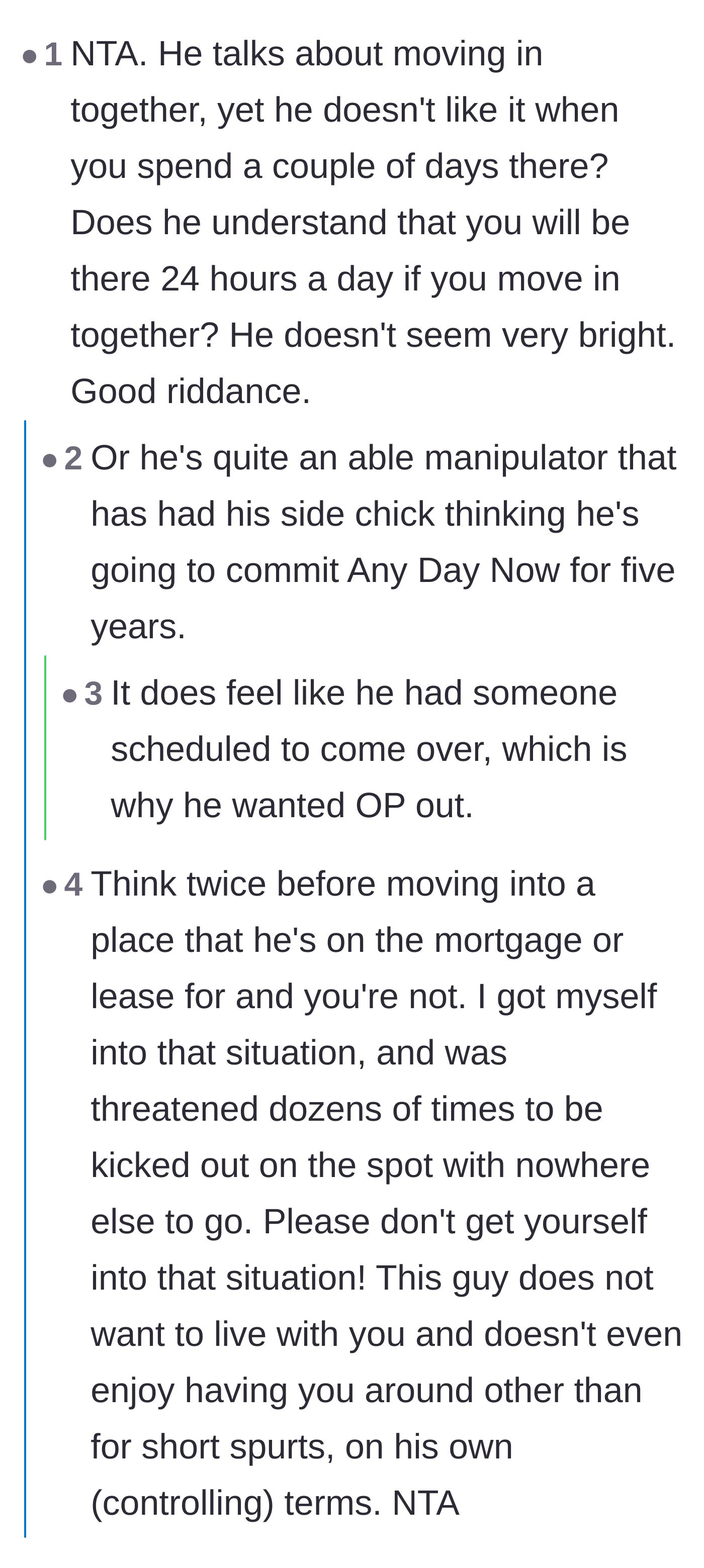 Comment thread 1 - Commenters debating whether his sudden panic to get her out means he's hiding a double life.