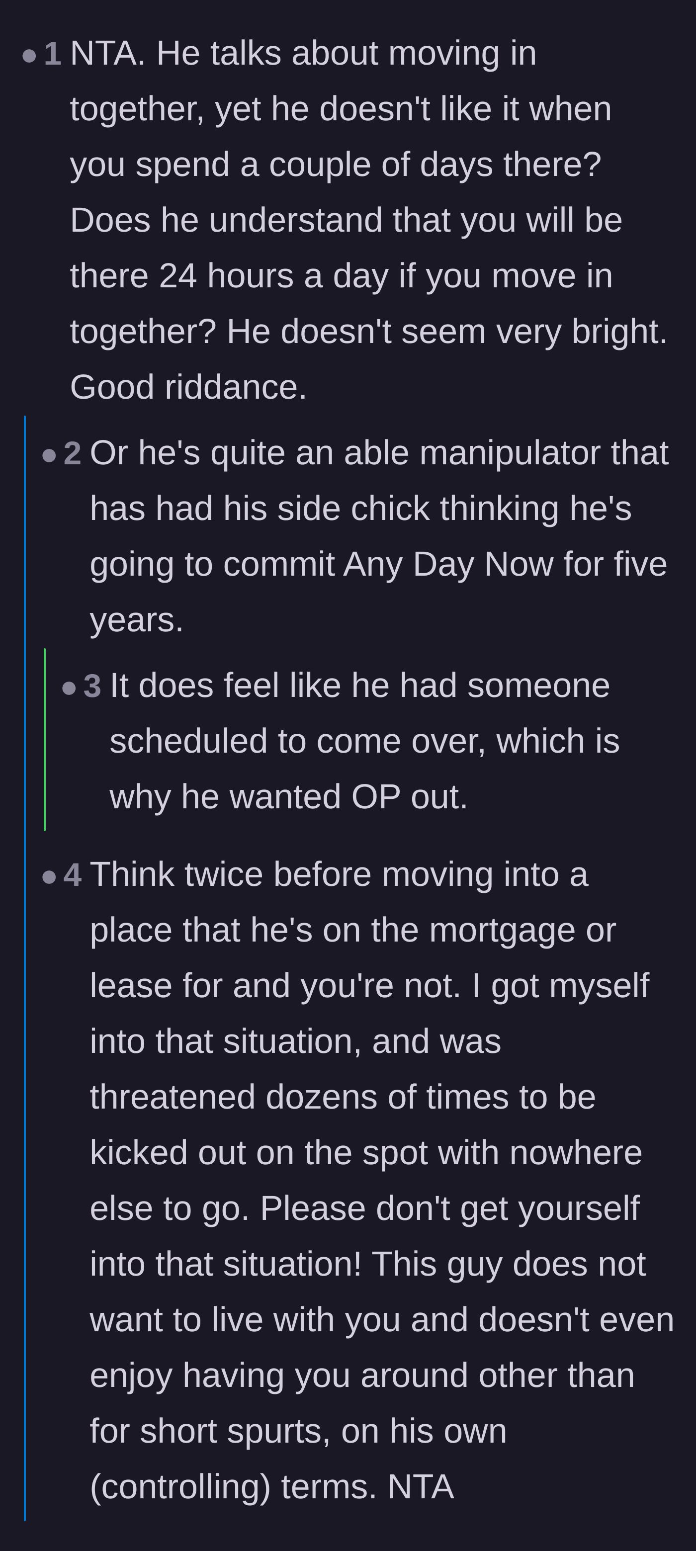 Comment thread 1 - Commenters debating whether his sudden panic to get her out means he's hiding a double life.
