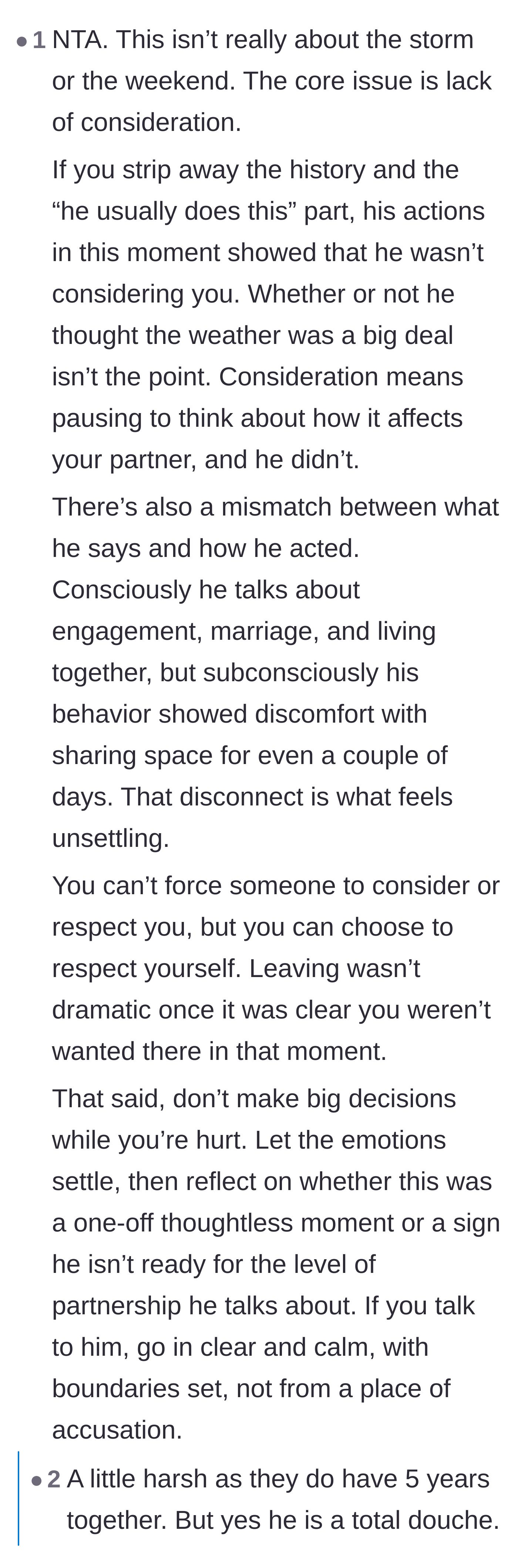Comment thread 2 - A deep dive into how the boyfriend's lack of basic consideration contradicts his promises of marriage.