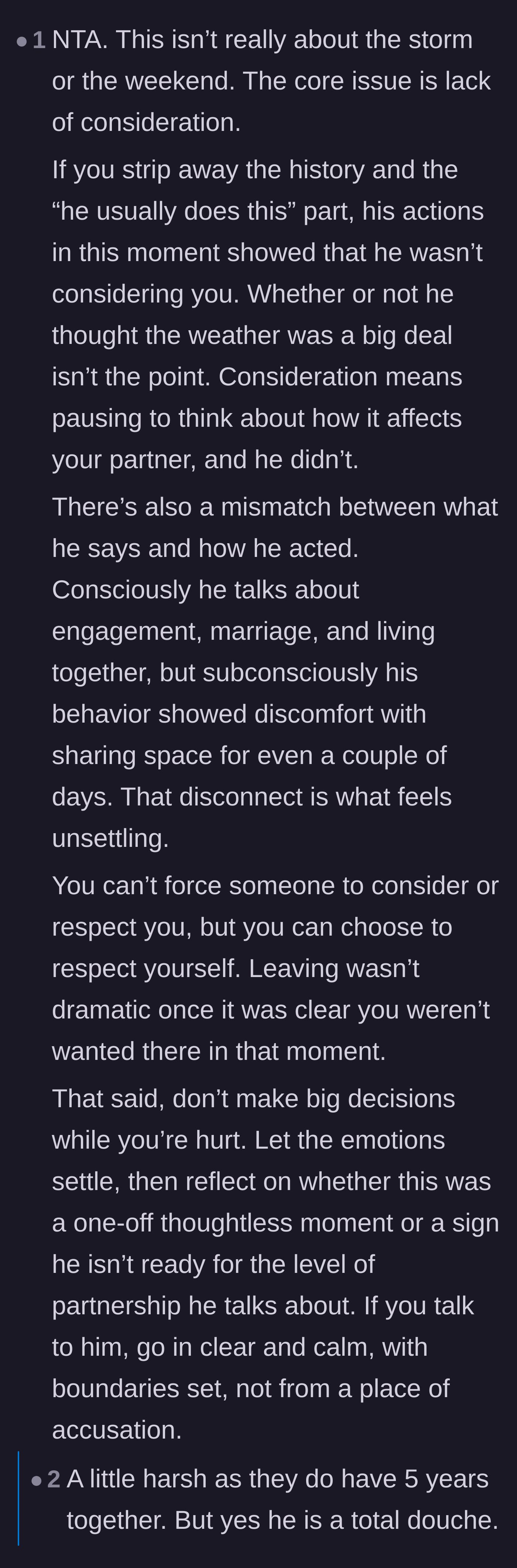 Comment thread 2 - A deep dive into how the boyfriend's lack of basic consideration contradicts his promises of marriage.