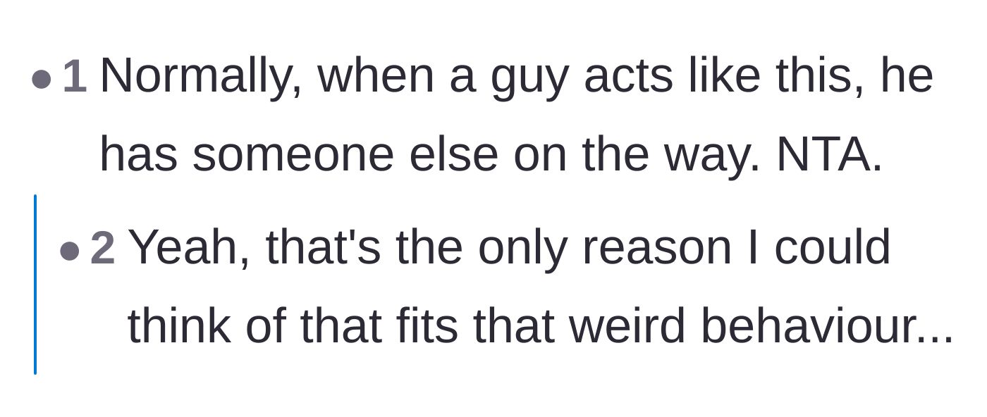 Comment thread 3 - A blunt assertion from a reader suspecting that another woman was on her way over.