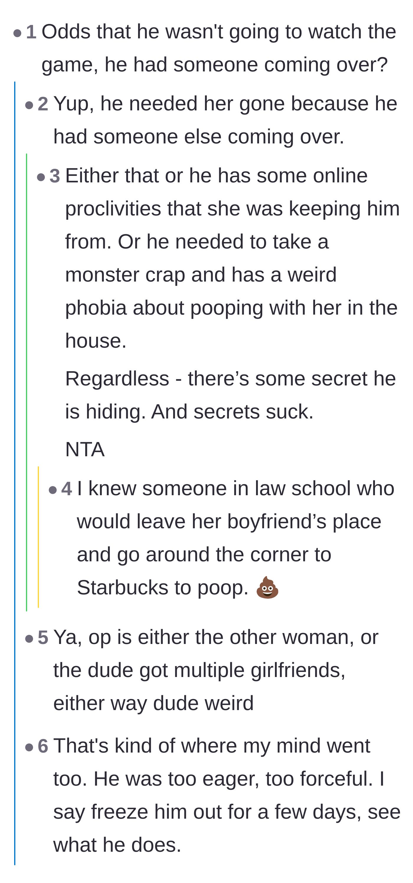Comment thread 4 - Readers speculating about what exactly the boyfriend was desperately trying to hide from his girlfriend.