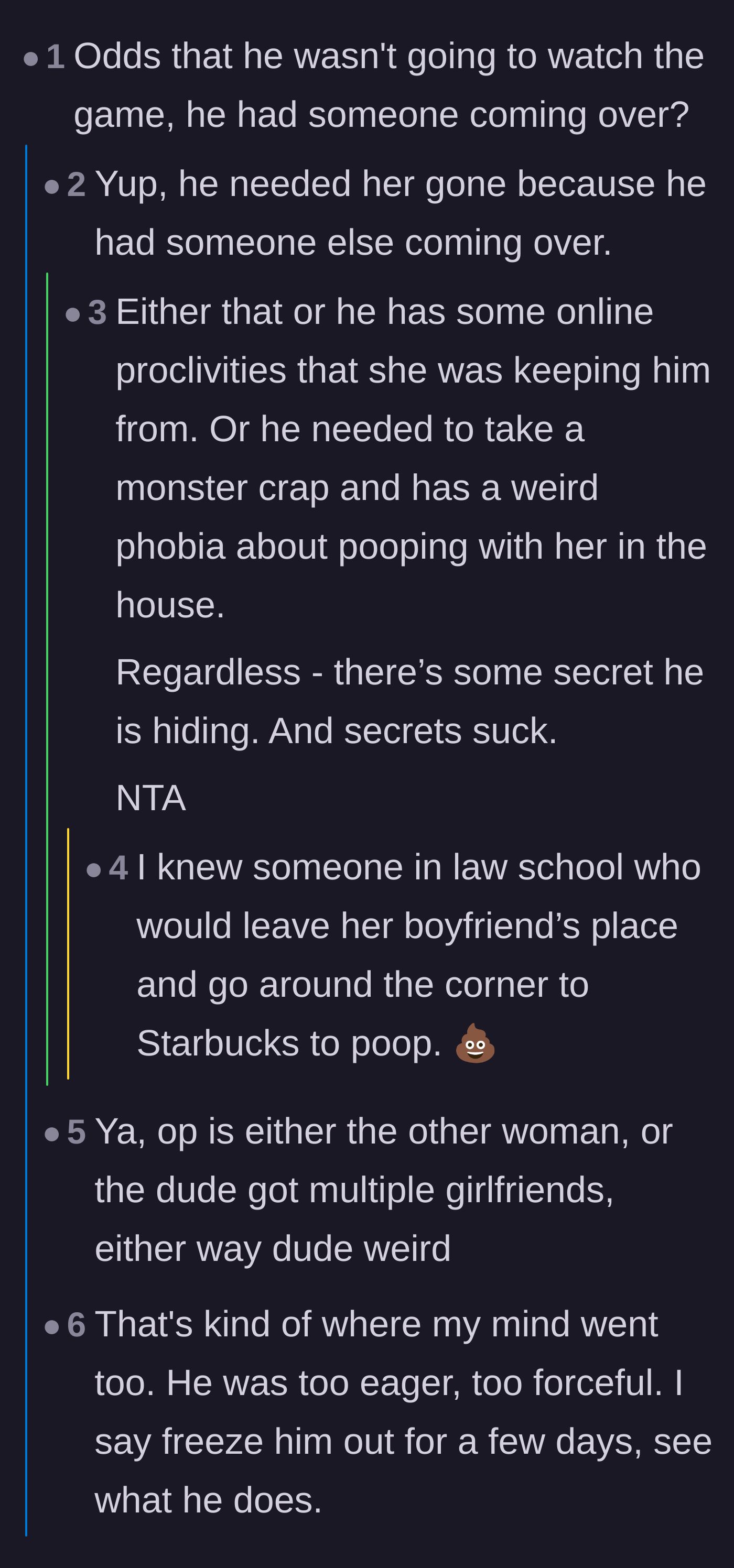 Comment thread 4 - Readers speculating about what exactly the boyfriend was desperately trying to hide from his girlfriend.