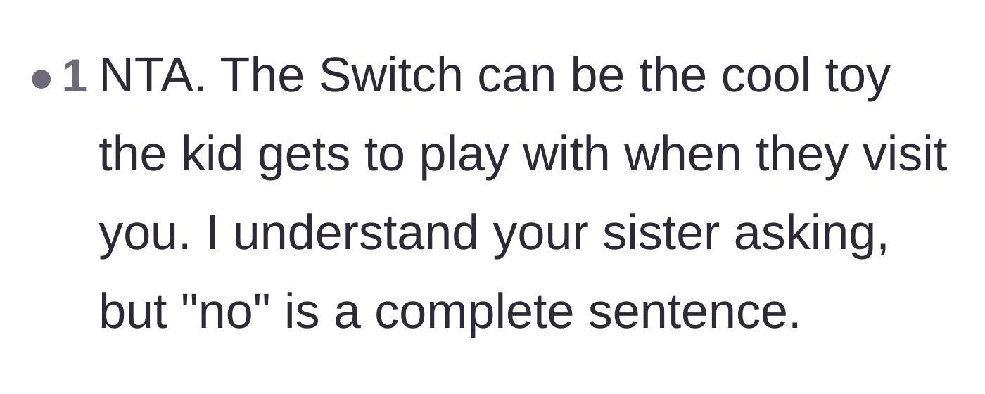 Comment thread 6 - Advice on keeping the console as a special treat for visits and standing firm on saying no.