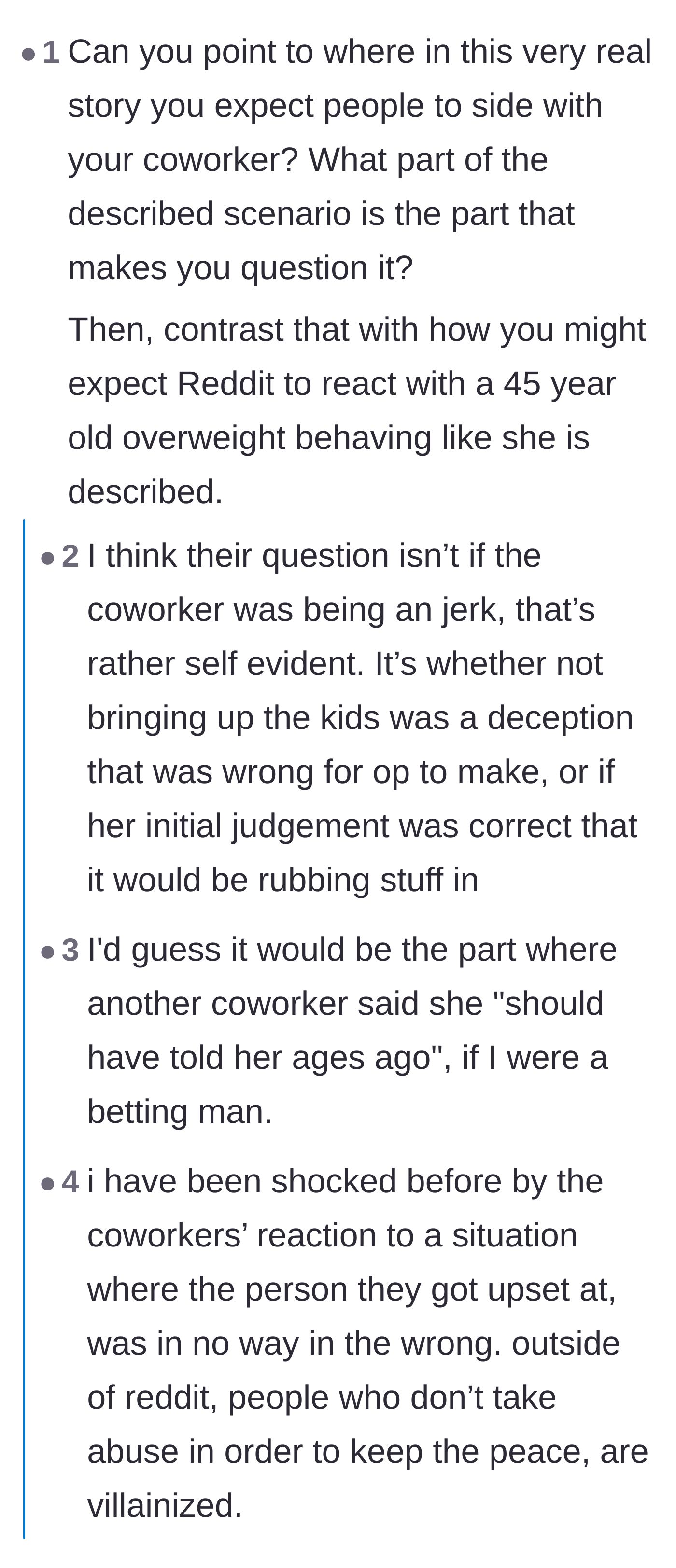 Comment thread 5 - A critical breakdown of the story's structure, questioning why the author even needs validation for such an obvious conflict.