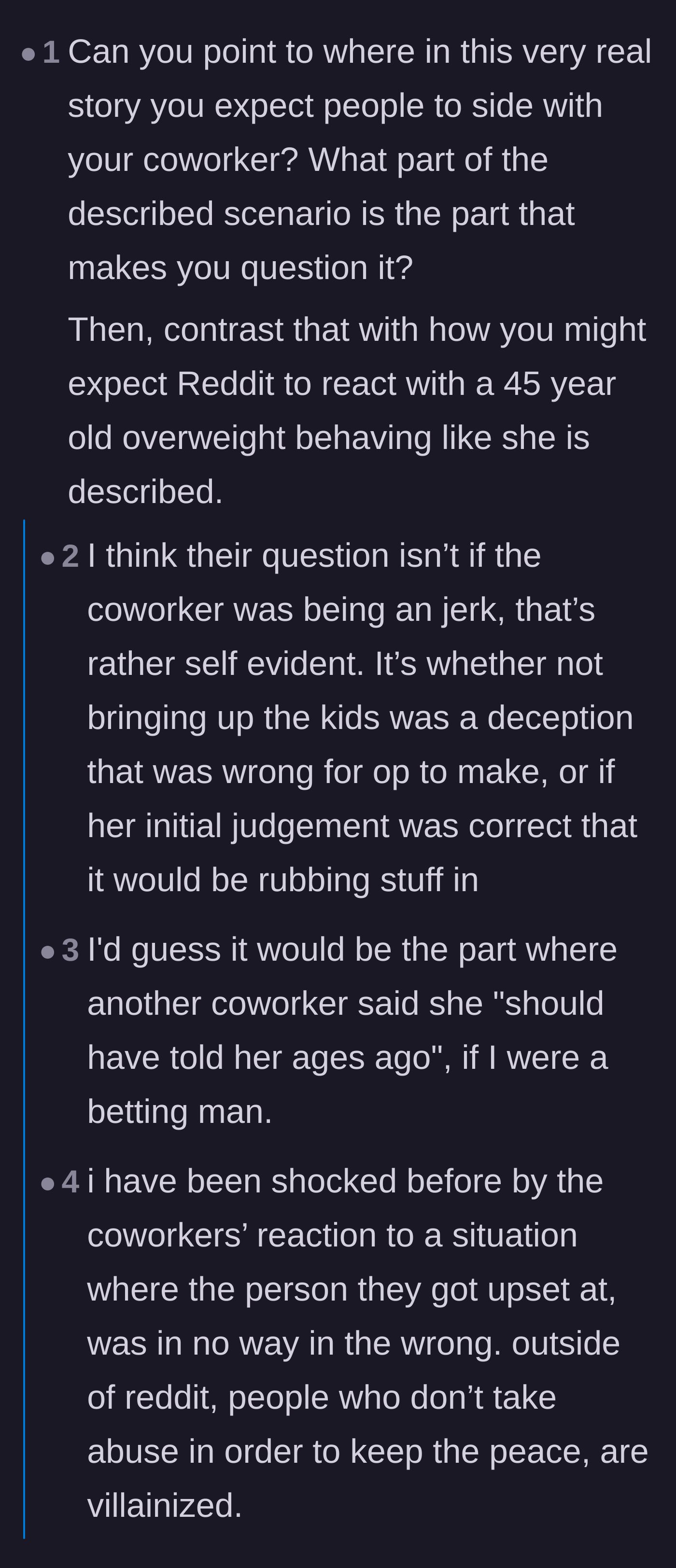 Comment thread 5 - A critical breakdown of the story's structure, questioning why the author even needs validation for such an obvious conflict.