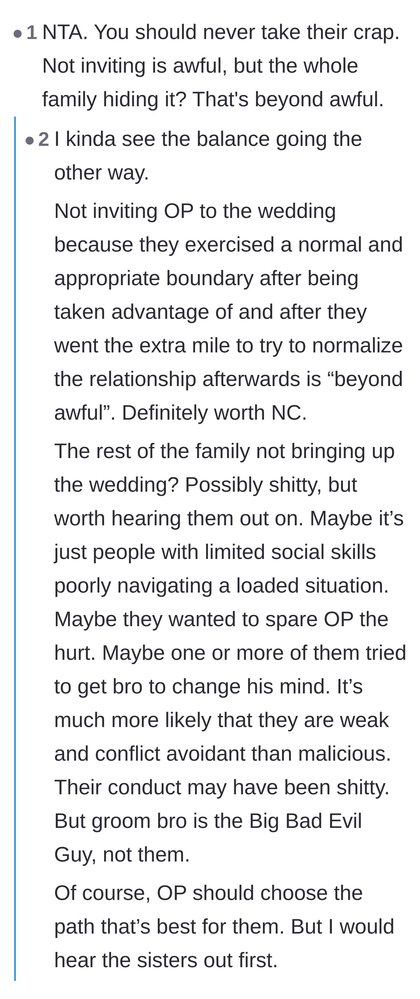 Comment thread 2 - Debating whether the sisters' silence was malicious or just cowardly conflict avoidance.