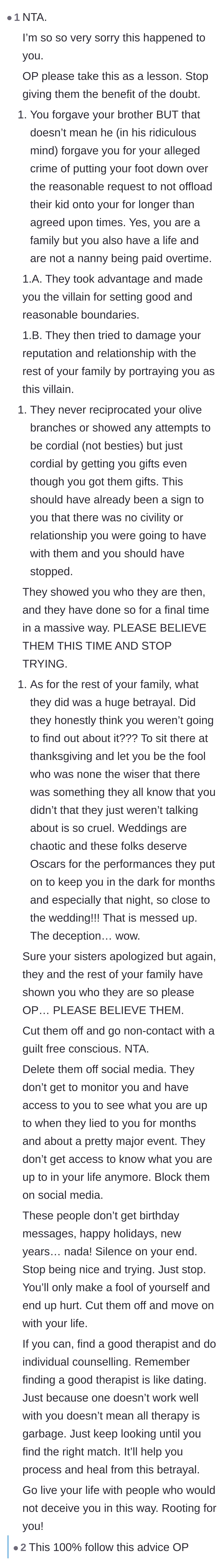 Comment thread 3 - Passionate advice urging the author to stop trying, block the family, and seek therapy.