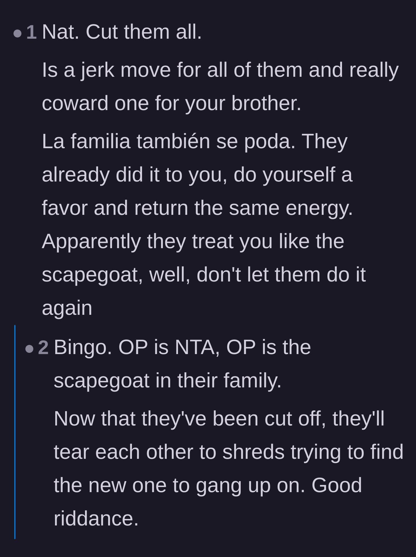 Comment thread 4 - Identifying the author as the classic family scapegoat who needs to protect their peace.