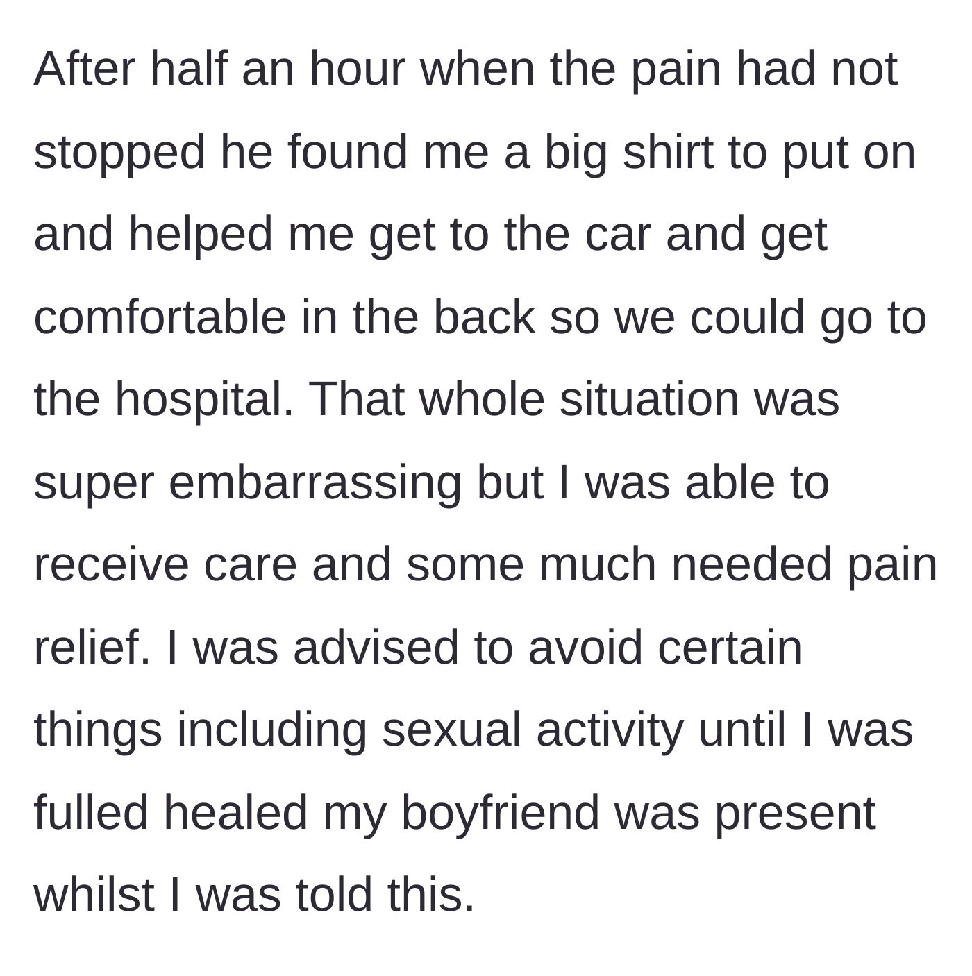 Story part 3 - A trip to the hospital results in medical advice to abstain from intimacy.