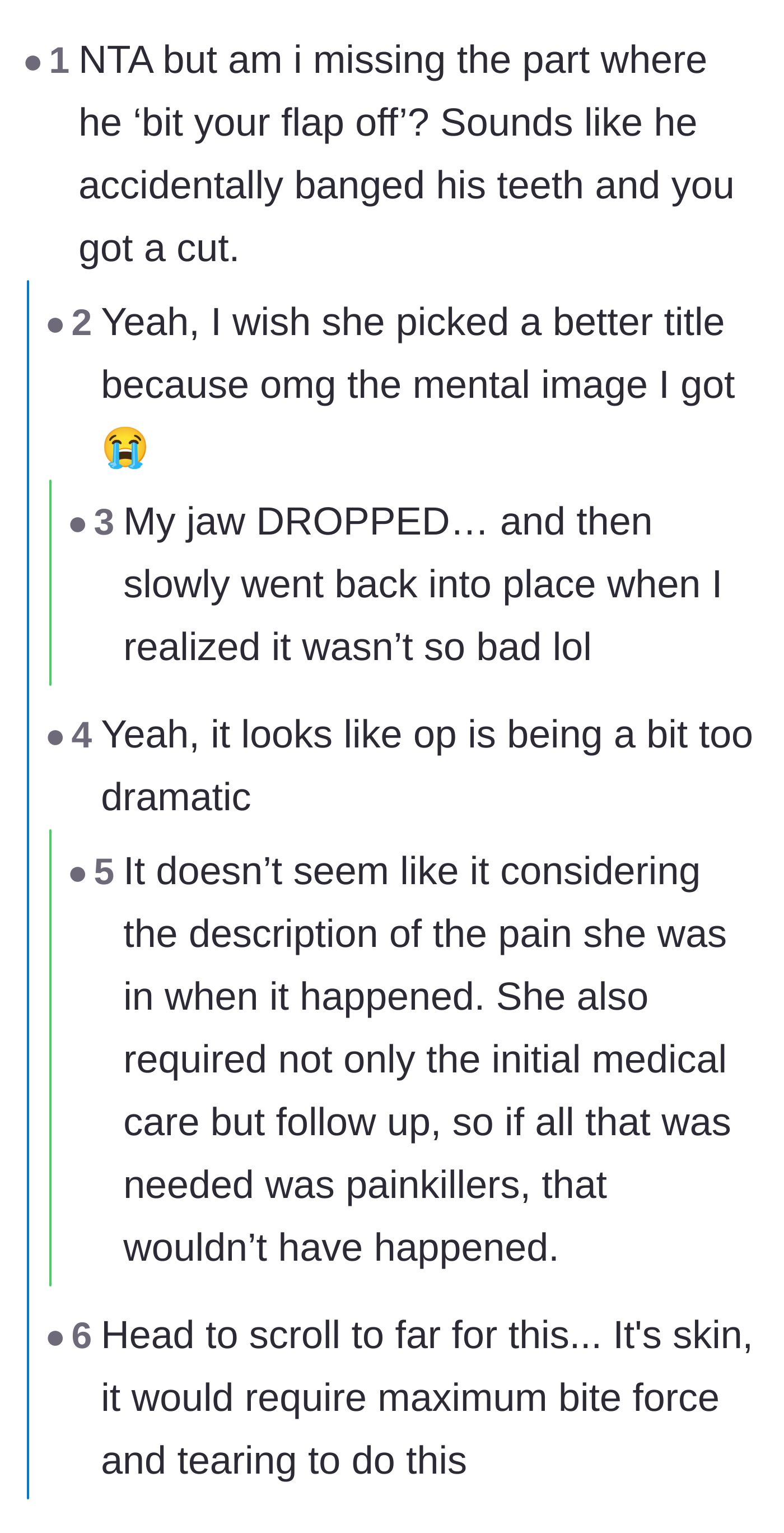 Comment thread 3 - Readers critique the dramatic phrasing of the original title while still validating the severe pain of the injury.