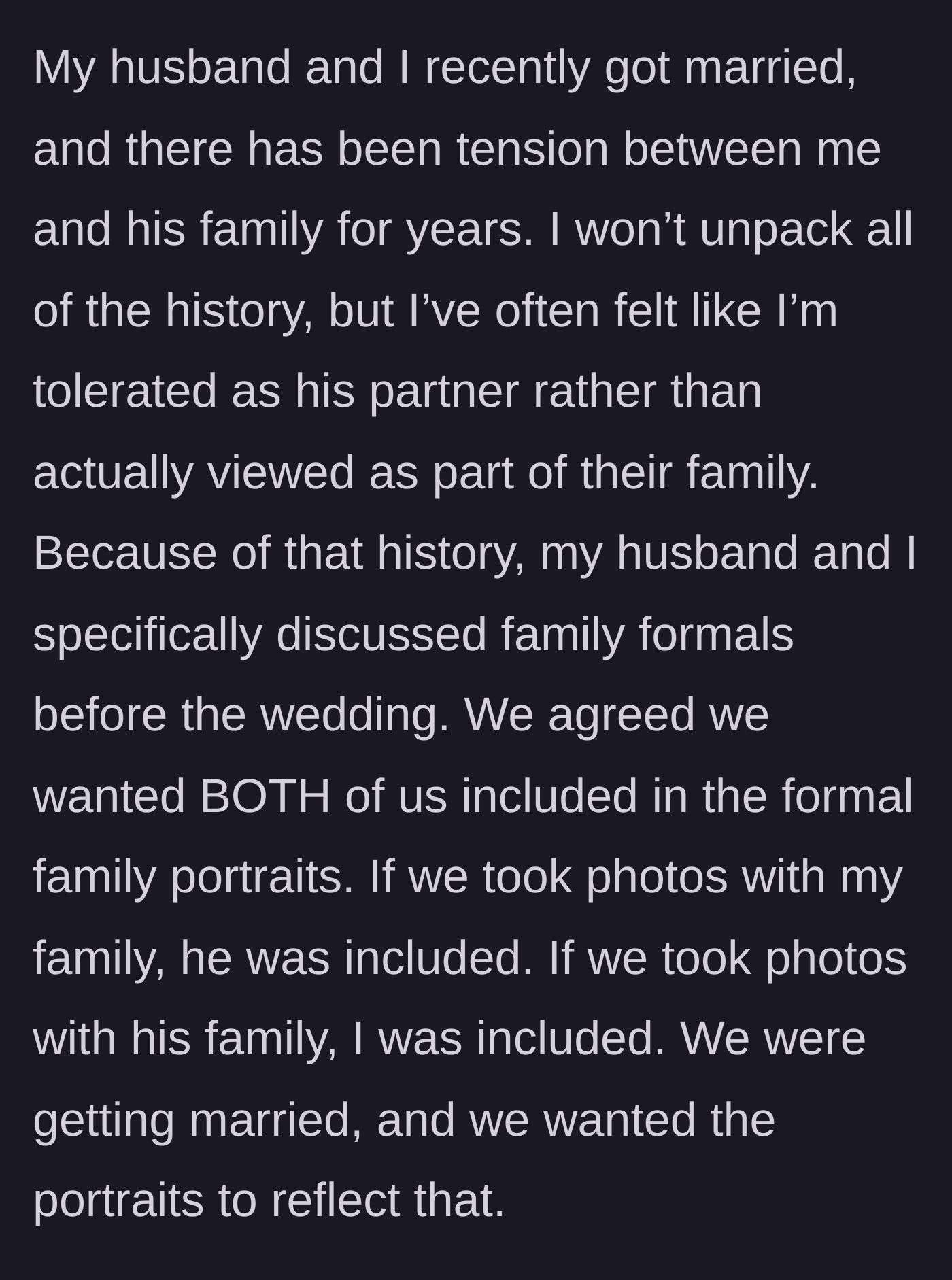 Story part 1 - A bride and groom earnestly discussing their wedding photo boundaries to ensure they are both included as a united front.