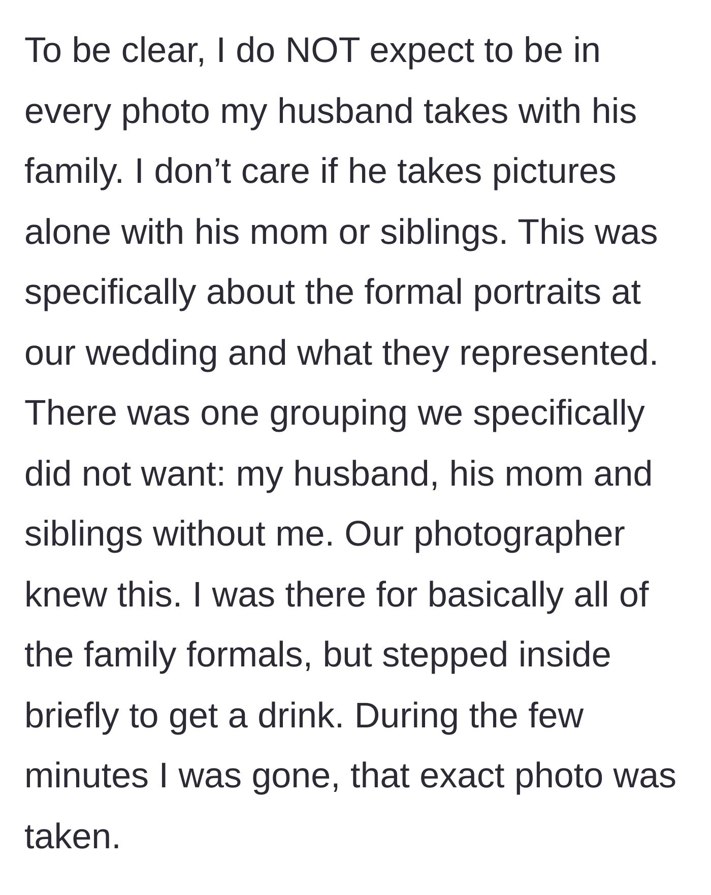 Story part 2 - A bride slipping away for a quick drink while her new mother-in-law sneaks a forbidden family photo behind her back.