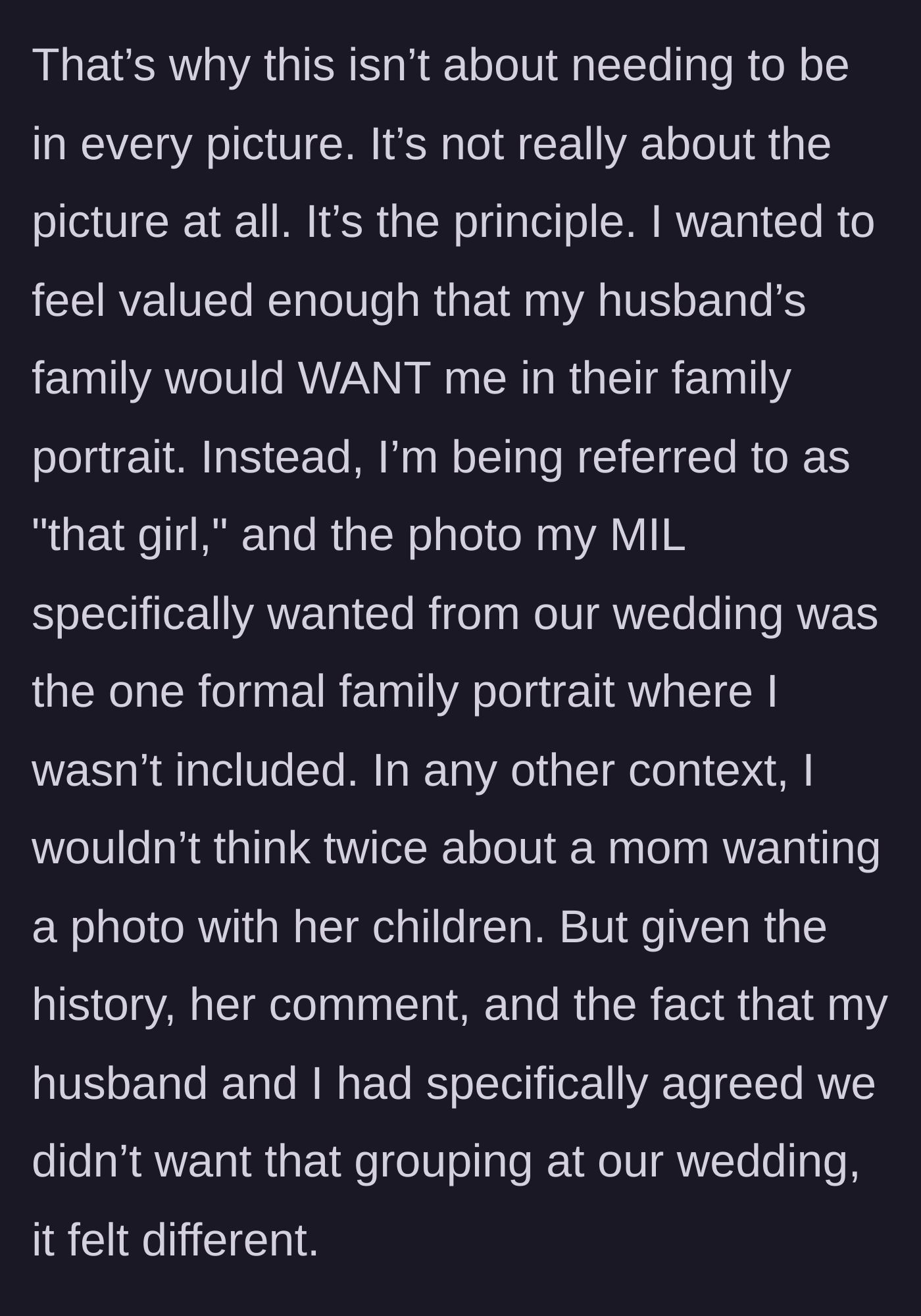 Story part 4 - A sad bride looking at her wedding gallery, realizing the profound emotional weight of being intentionally left out.