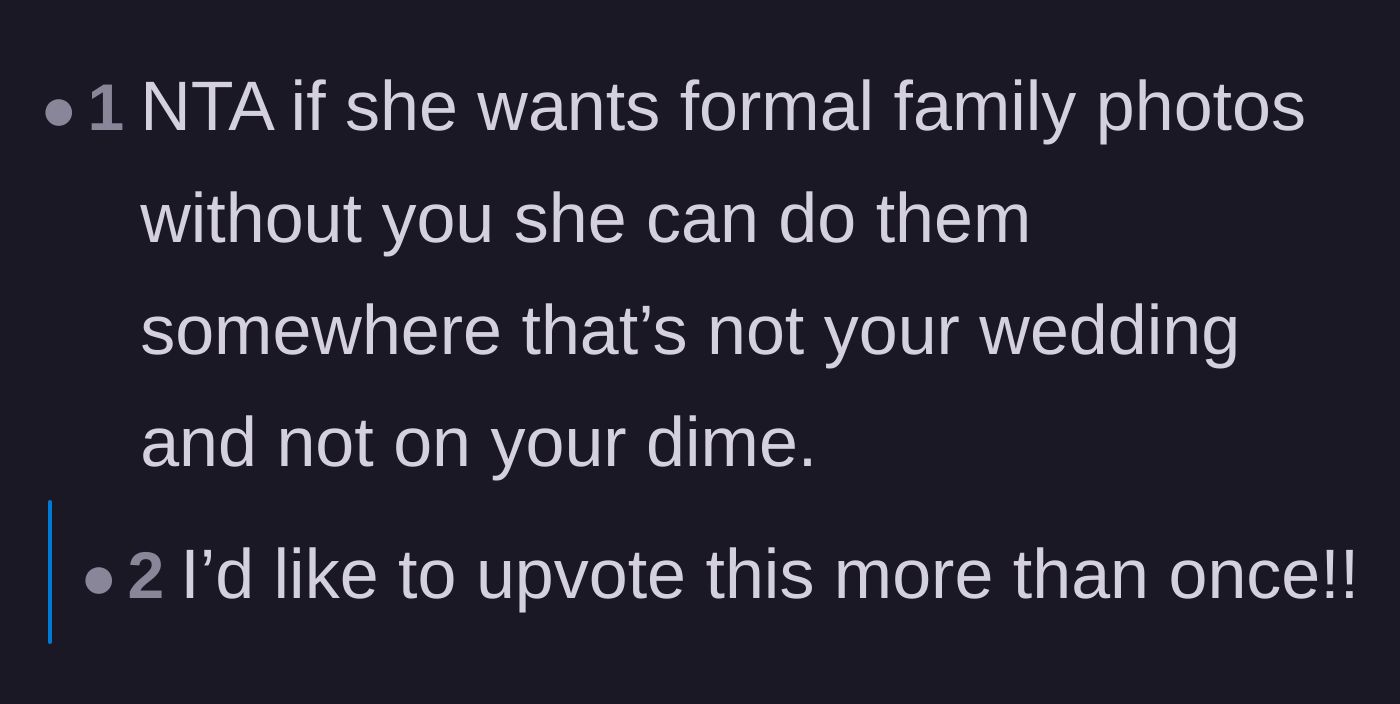 Comment thread 3 - A reader suggesting the mother-in-law can take photos without the bride on her own time and with her own money.