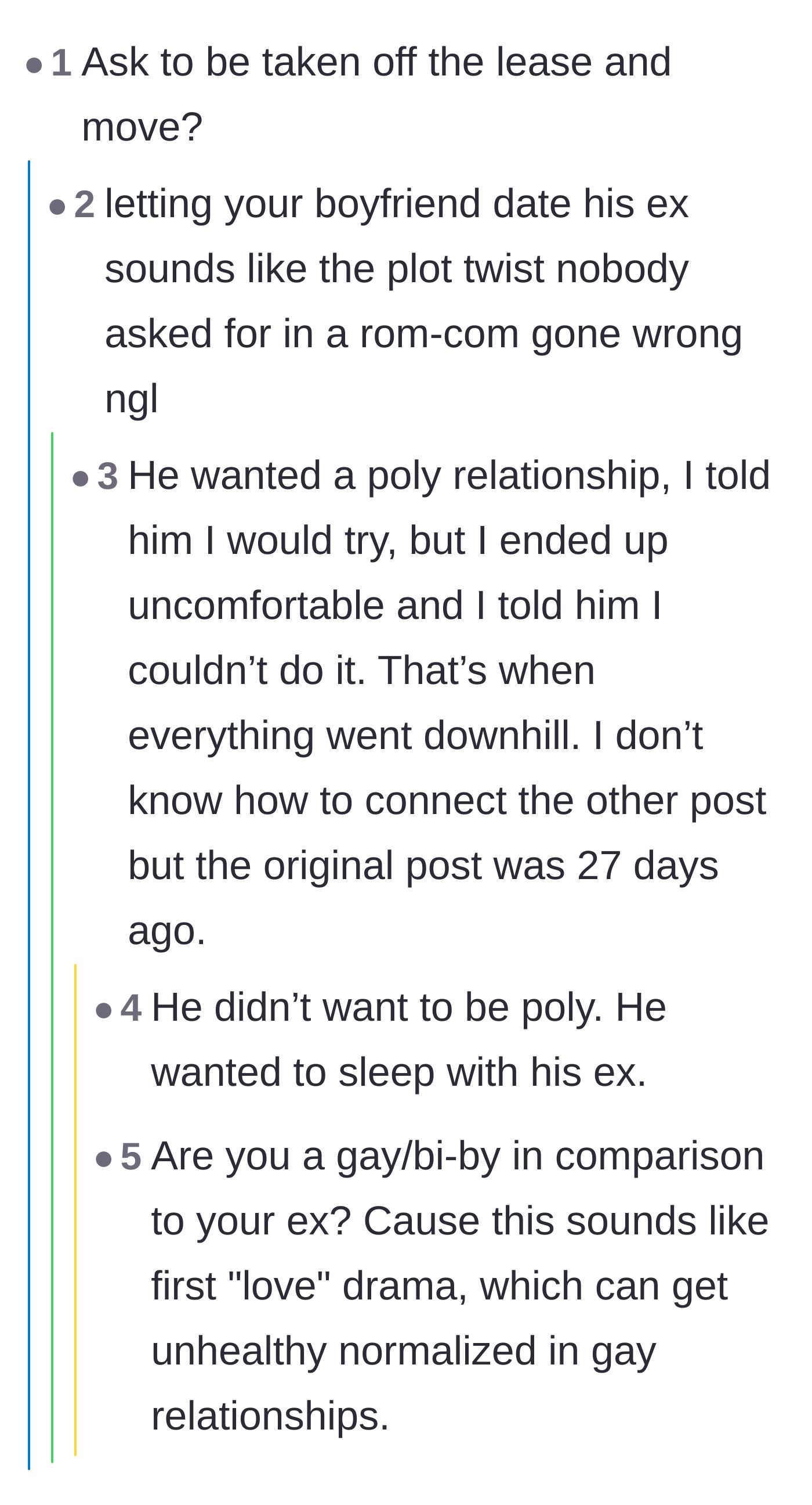 Comment thread 2 - A discussion breaking down how the ex weaponized polyamory just to sleep with his former partner and use the main character for rent.