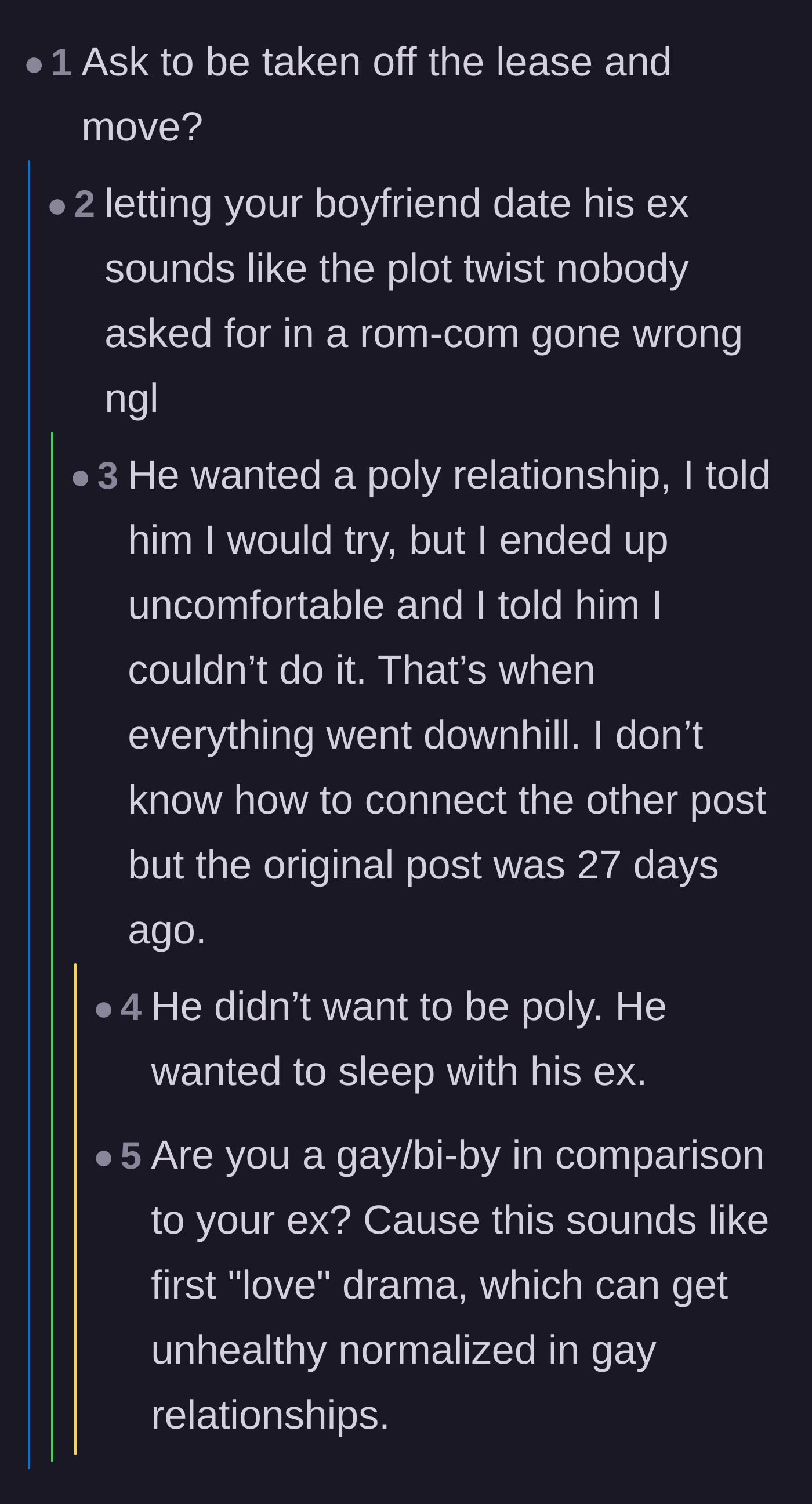 Comment thread 2 - A discussion breaking down how the ex weaponized polyamory just to sleep with his former partner and use the main character for rent.