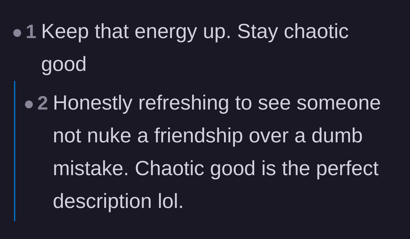 Comment thread 1 - Praising the author for not ending a friendship over a silly mistake