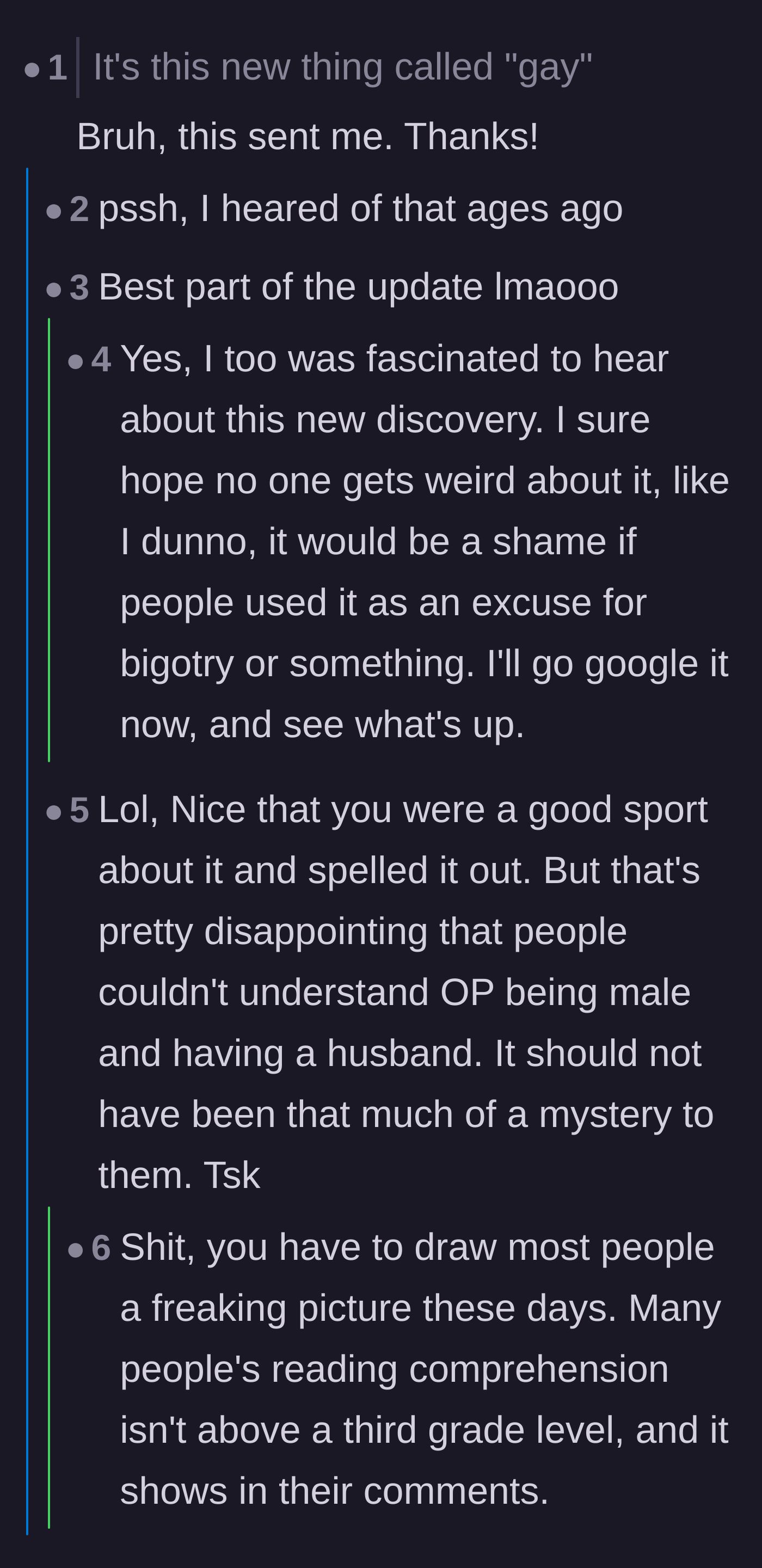 Comment thread 2 - Laughing at the author's sarcastic explanation of being a gay man to confused readers