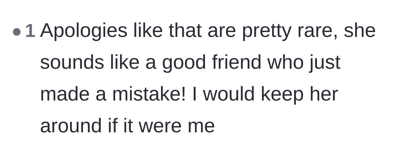 Comment thread 6 - Pointing out how rare a genuine apology is and validating the friendship