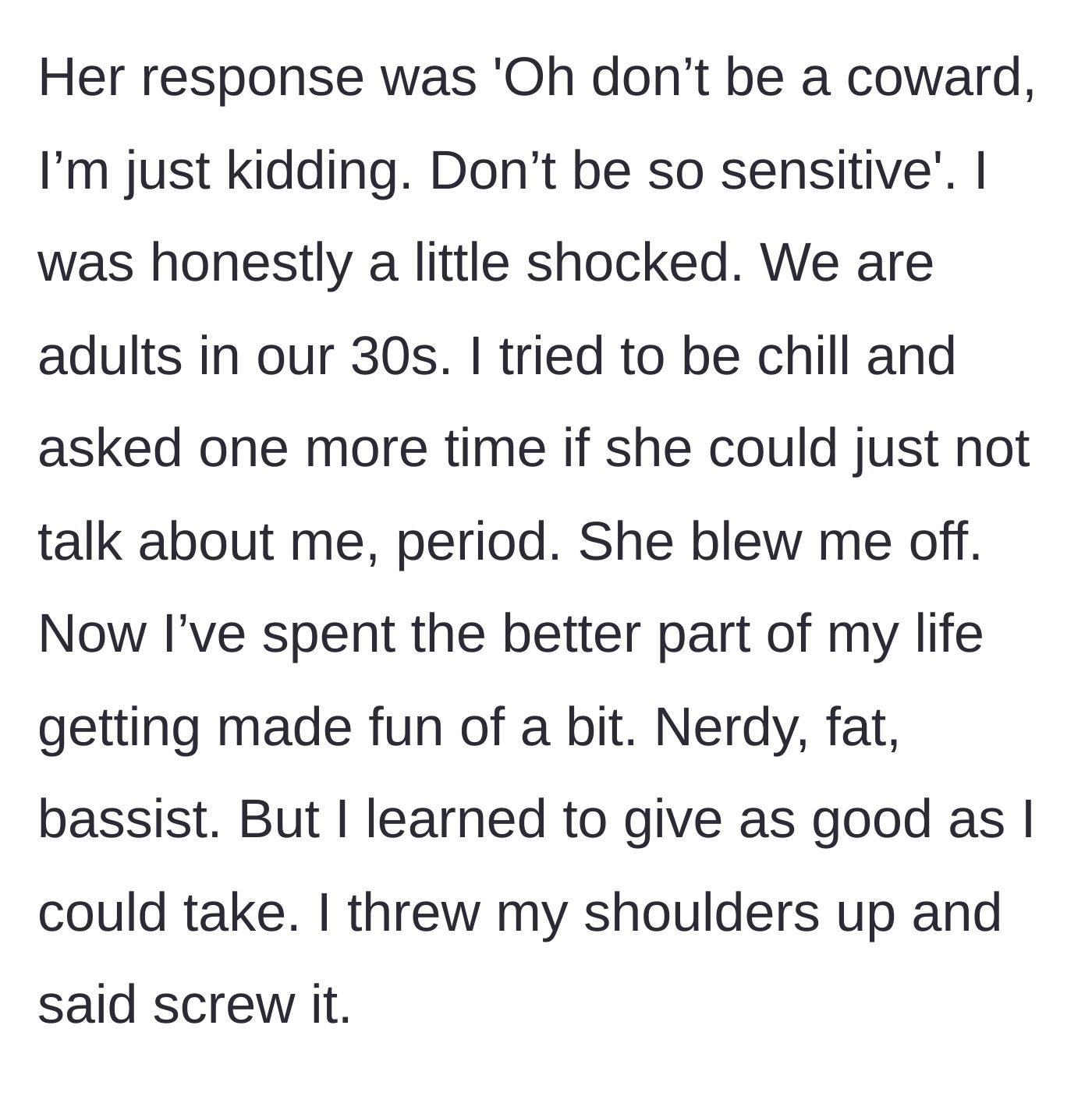 Story part 4 - Rachel dismisses the main character's private request, calling him sensitive and a coward.