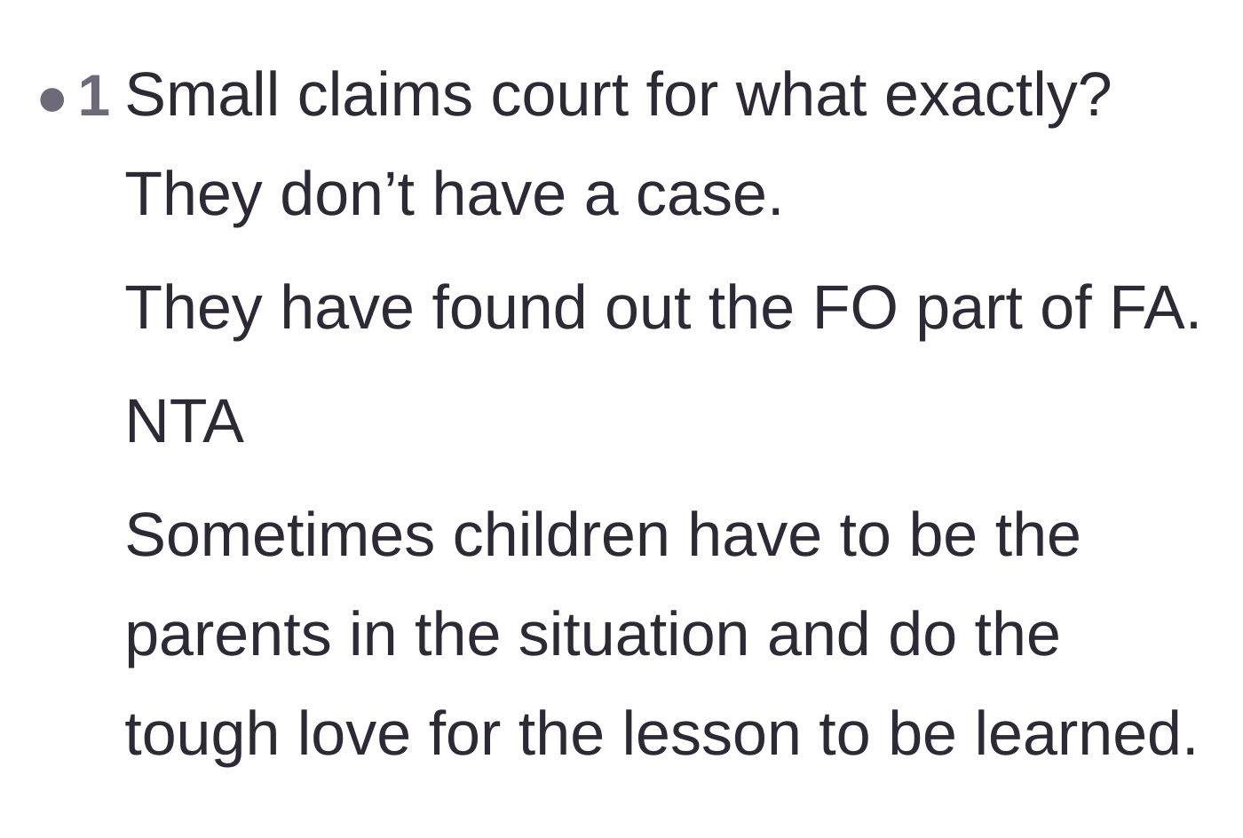 Comment thread 3 - A commenter pointing out that the parents are finally facing the consequences of their own actions.