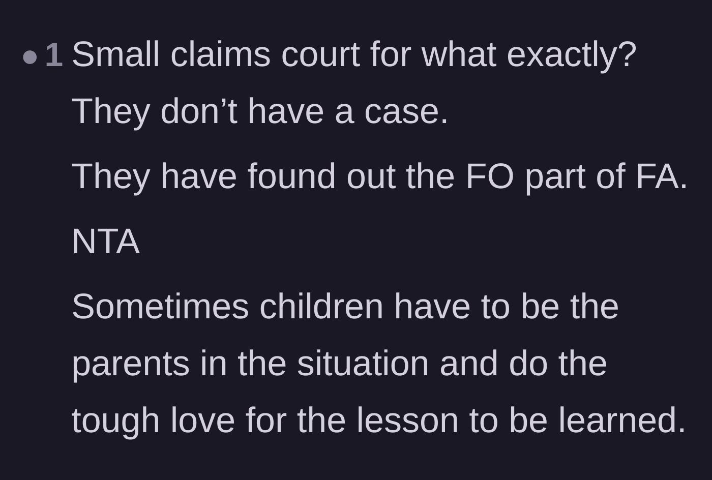 Comment thread 3 - A commenter pointing out that the parents are finally facing the consequences of their own actions.