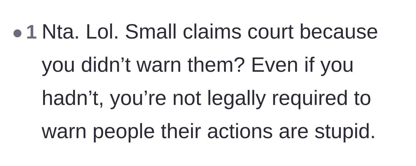 Comment thread 5 - A short comment noting there is no legal requirement to stop people from doing foolish things.