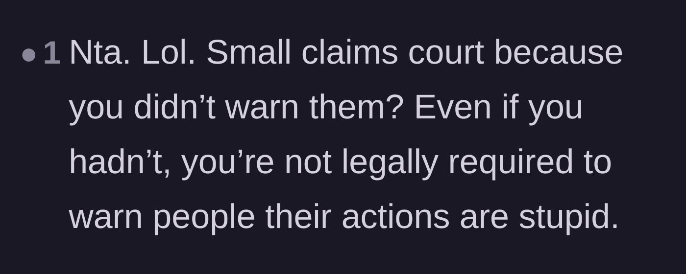Comment thread 5 - A short comment noting there is no legal requirement to stop people from doing foolish things.