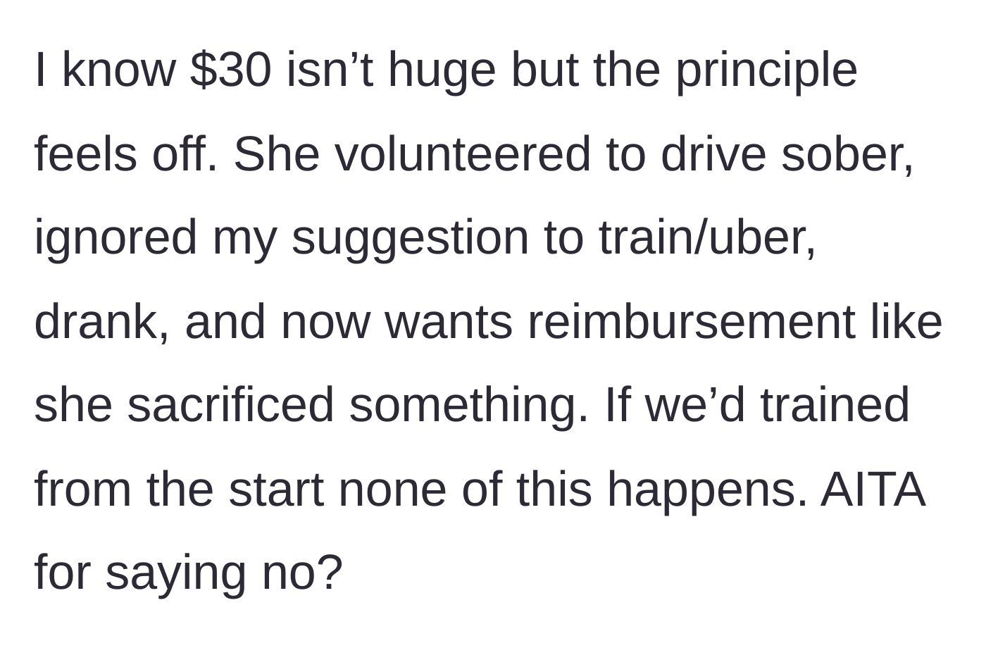 Story part 4 - The narrator reflecting on the situation, emphasizing that refusing to pay is about the principle of the false promise, not the actual amount of money.