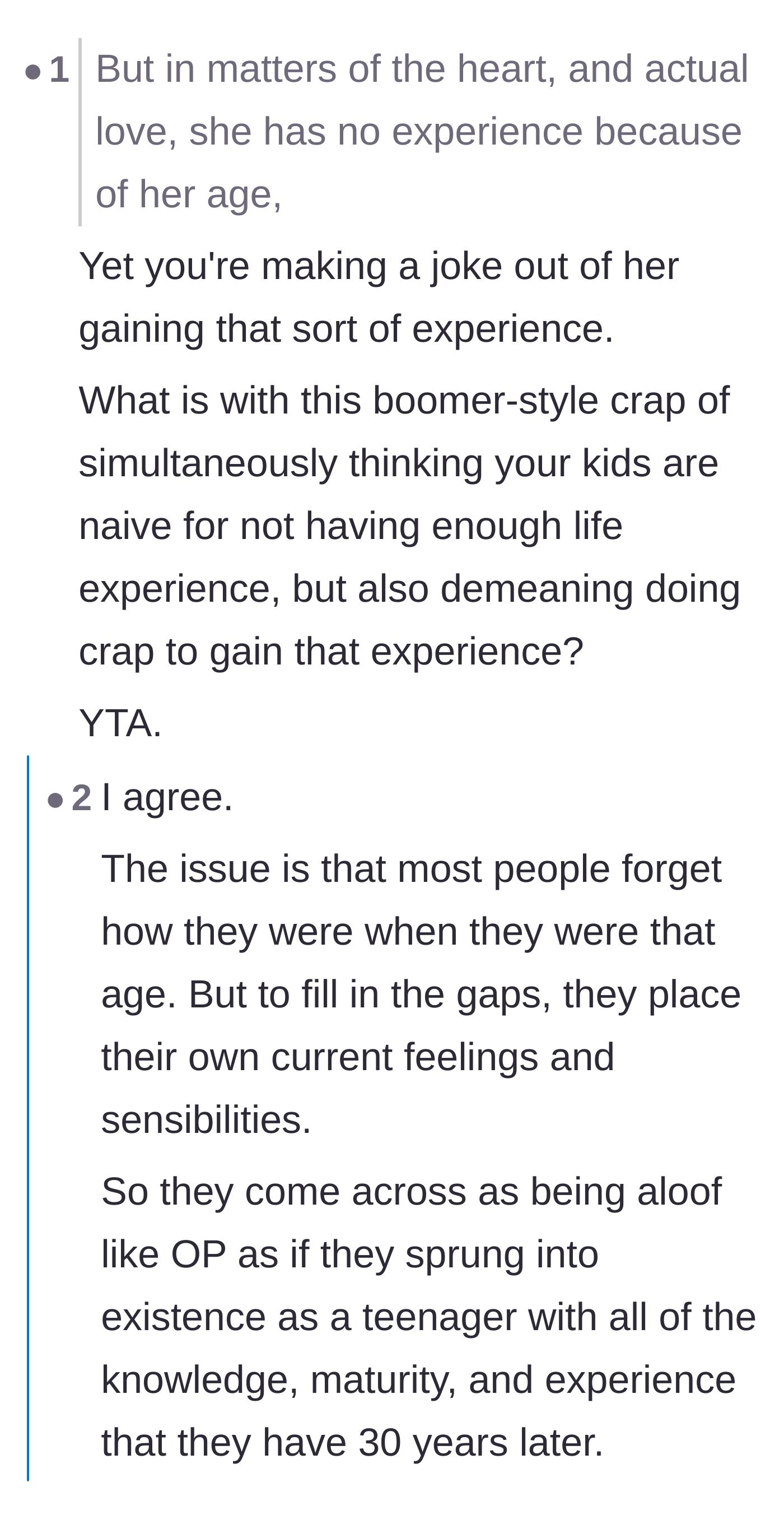 Comment thread 1 - Readers calling out the dad for mocking his daughter's attempts to gain dating experience and warning him it will ruin their relationship.