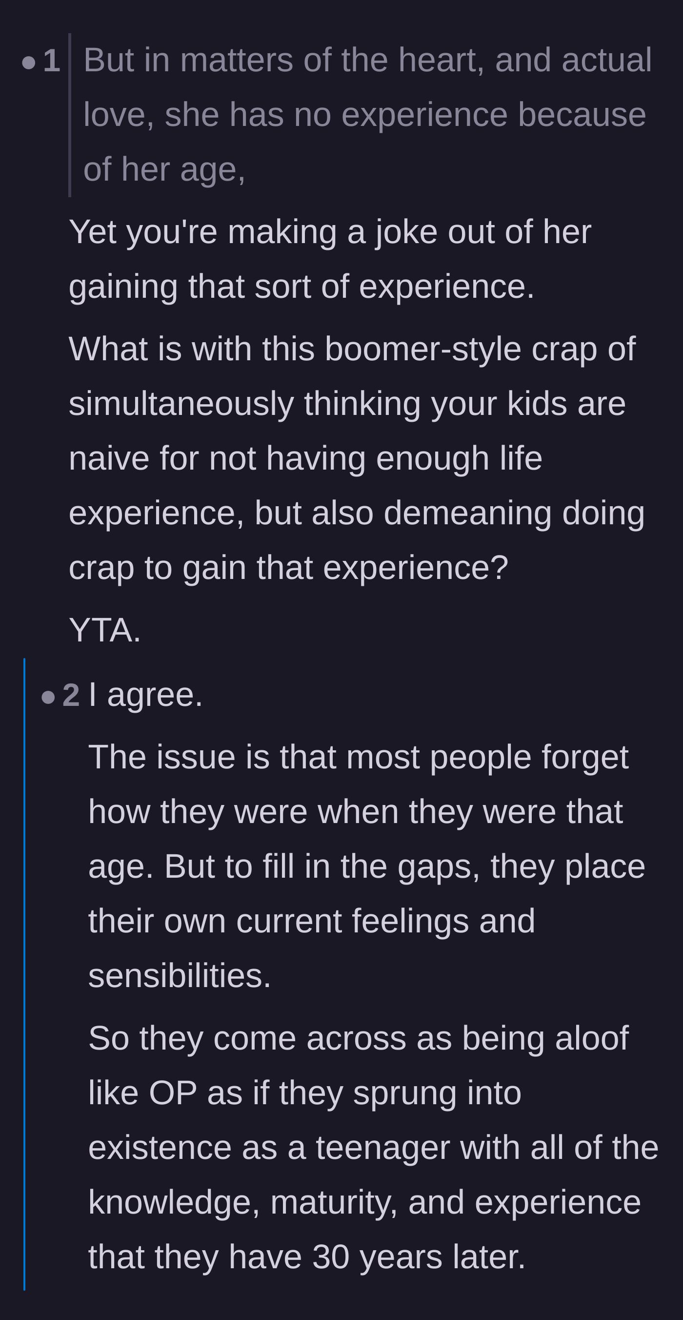 Comment thread 1 - Readers calling out the dad for mocking his daughter's attempts to gain dating experience and warning him it will ruin their relationship.