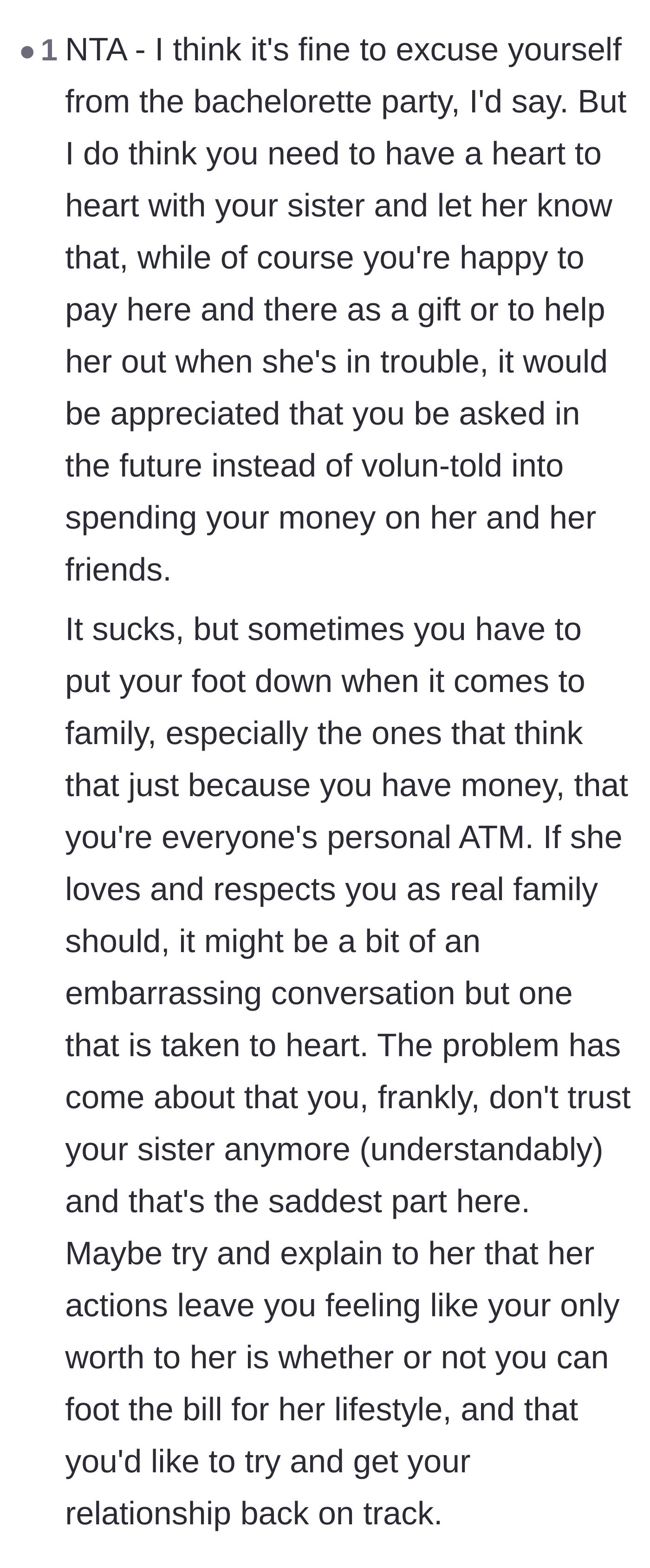 Comment thread 5 - Recommendation to have a heart-to-heart conversation about being 'volun-told' to pay in order to rebuild their broken trust.