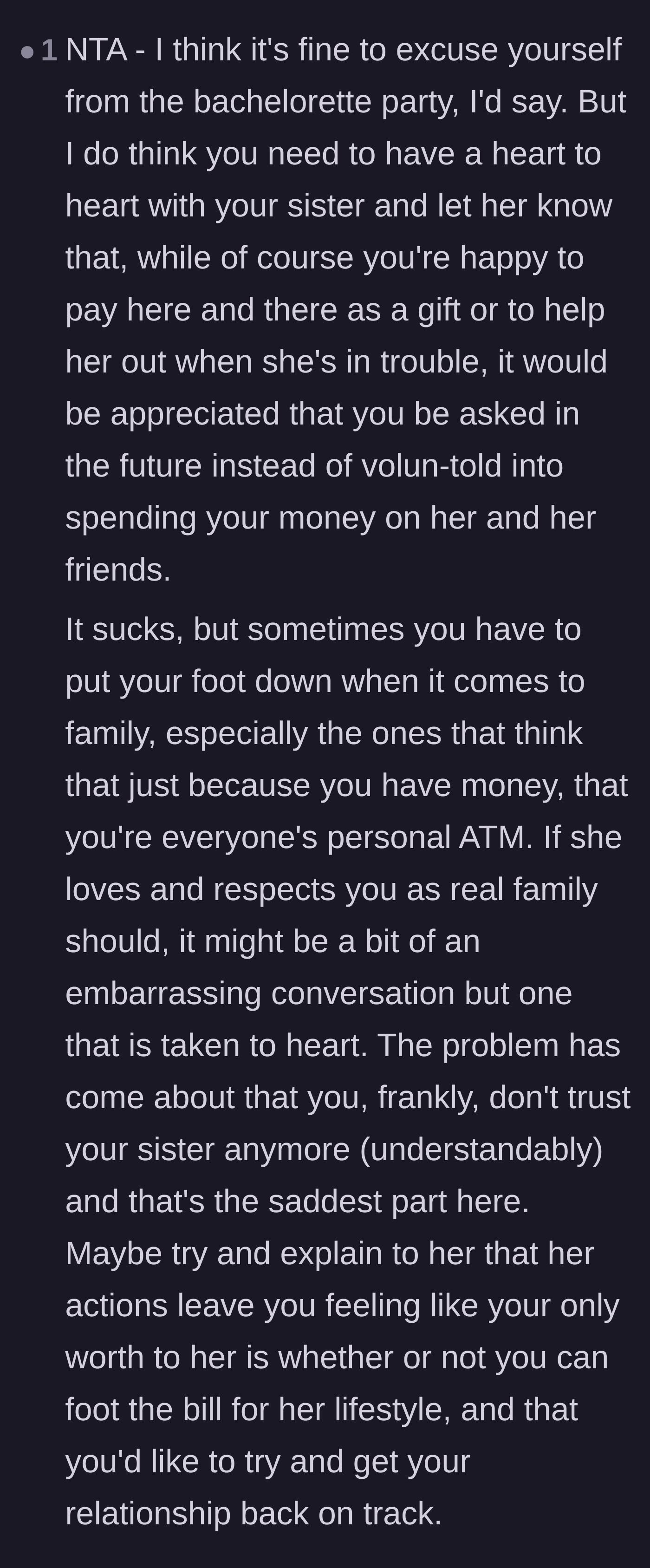 Comment thread 5 - Recommendation to have a heart-to-heart conversation about being 'volun-told' to pay in order to rebuild their broken trust.