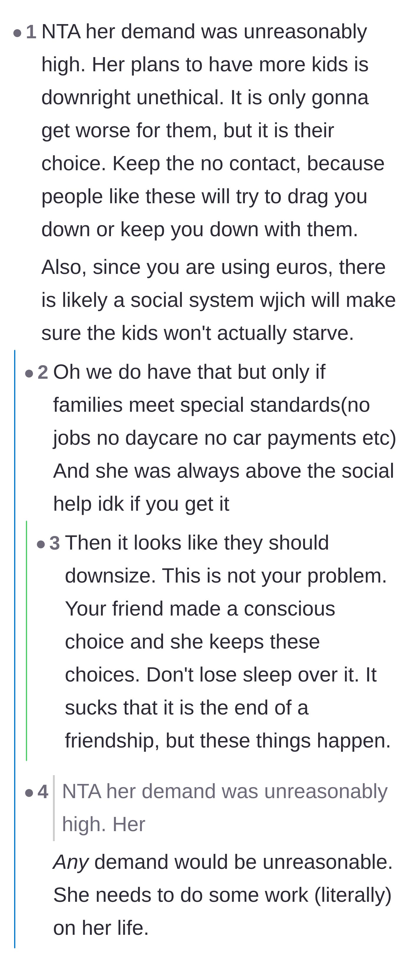 Comment thread 4 - Debate on the unethical choice of planning a fourth baby while demanding thousands in handouts