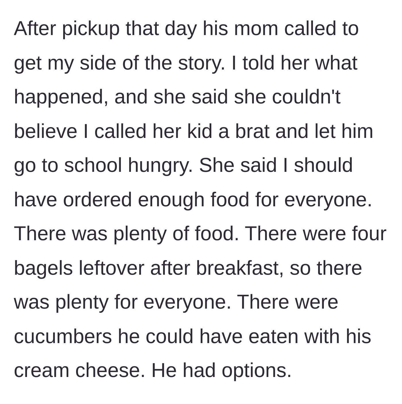 Story part 6 - The dad on a phone call with the angry mother of the guest.