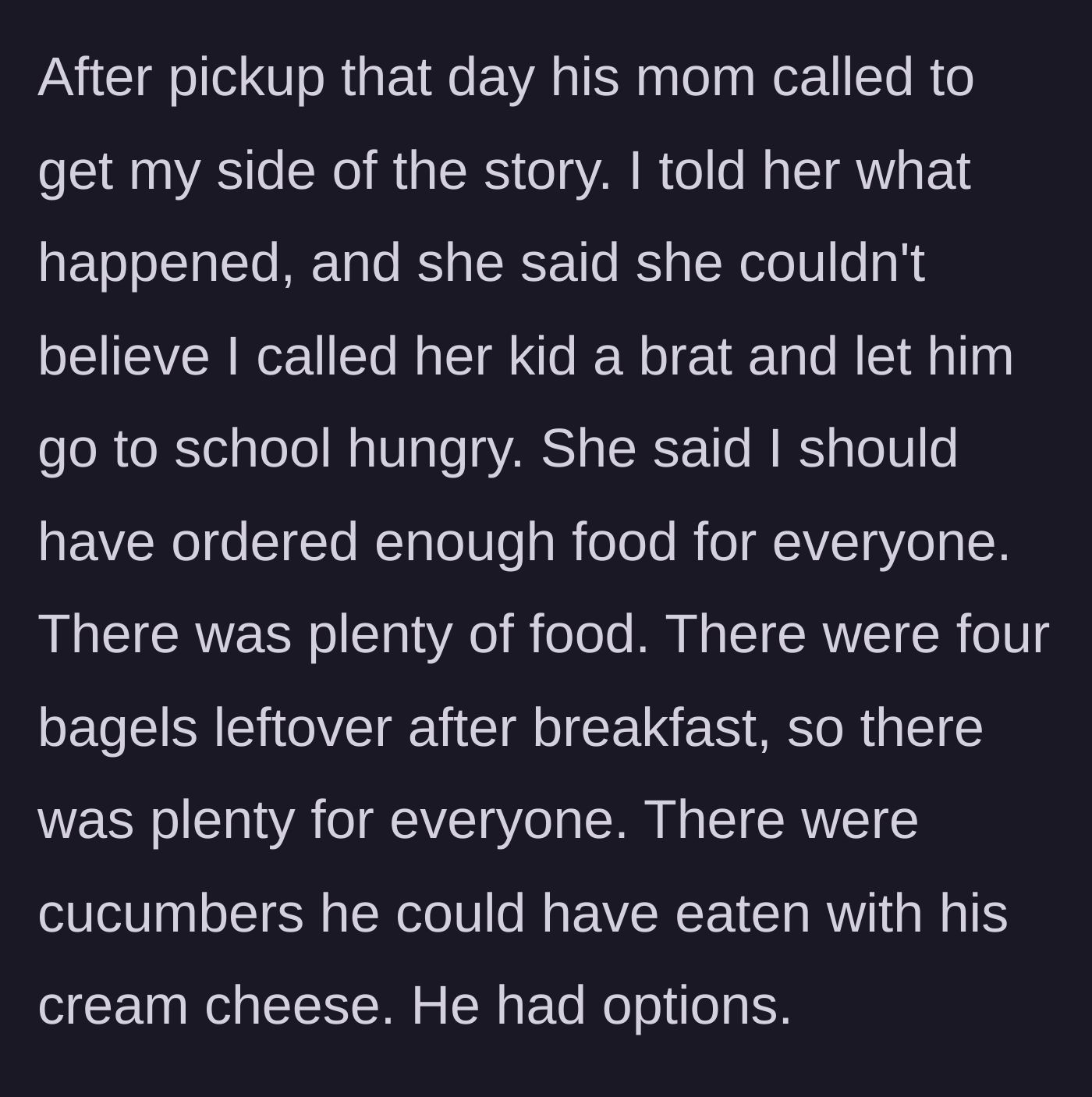 Story part 6 - The dad on a phone call with the angry mother of the guest.