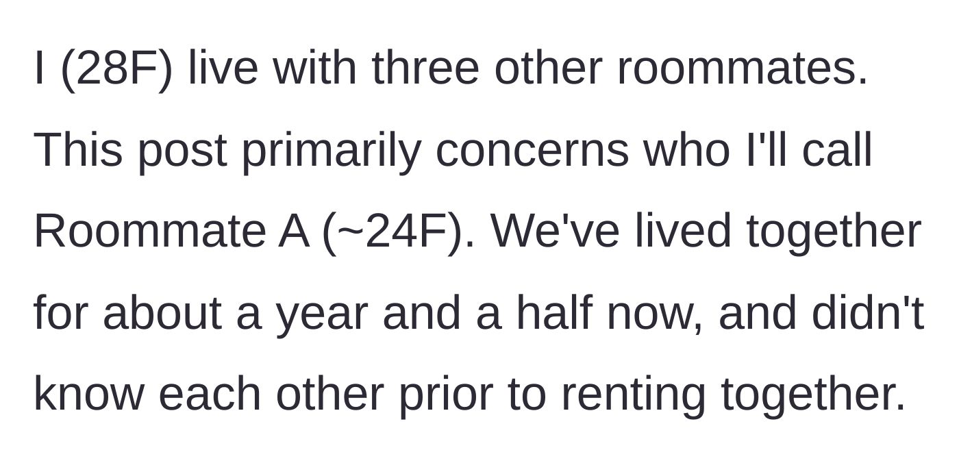 Story part 1 - Introduction to a living situation with three roommates and an unknown stranger.