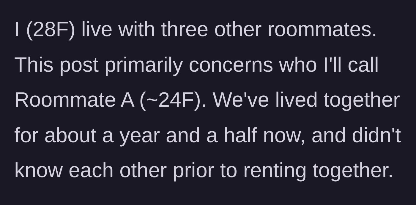 Story part 1 - Introduction to a living situation with three roommates and an unknown stranger.